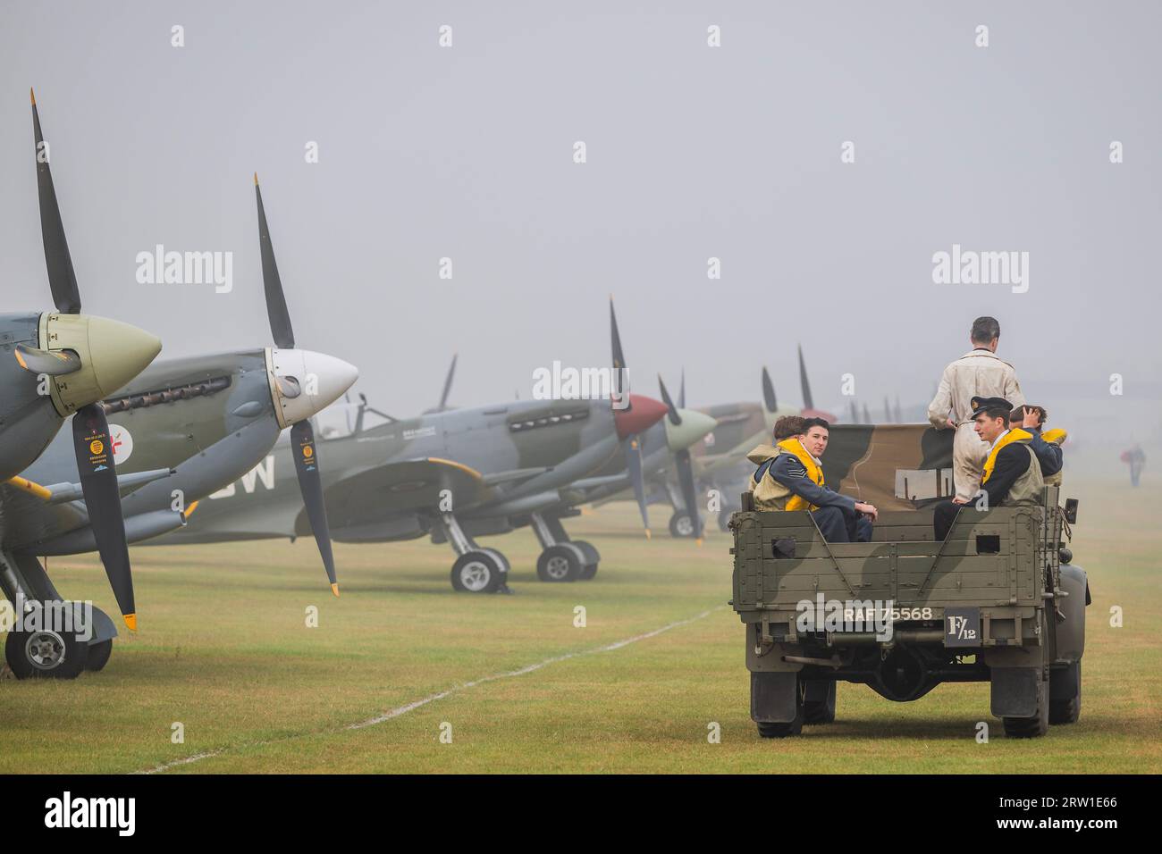 Duxford, UK. 16th Sep, 2023. Spirit of Britain living history re-enactors drive out on the flight line - The Duxford Battle of Britain Air Show at the Imperial War Museum (IWM) Duxford. Credit: Guy Bell/Alamy Live News Stock Photo