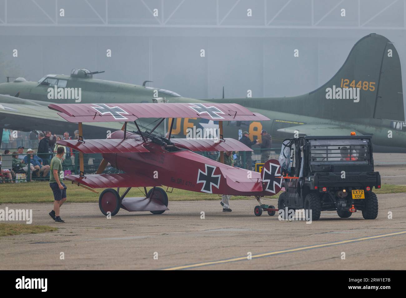 Duxford, UK. 16th Sep, 2023. Fokker DR! replica tri plane is wheeled out - The Duxford Battle of Britain Air Show at the Imperial War Museum (IWM) Duxford. Credit: Guy Bell/Alamy Live News Stock Photo