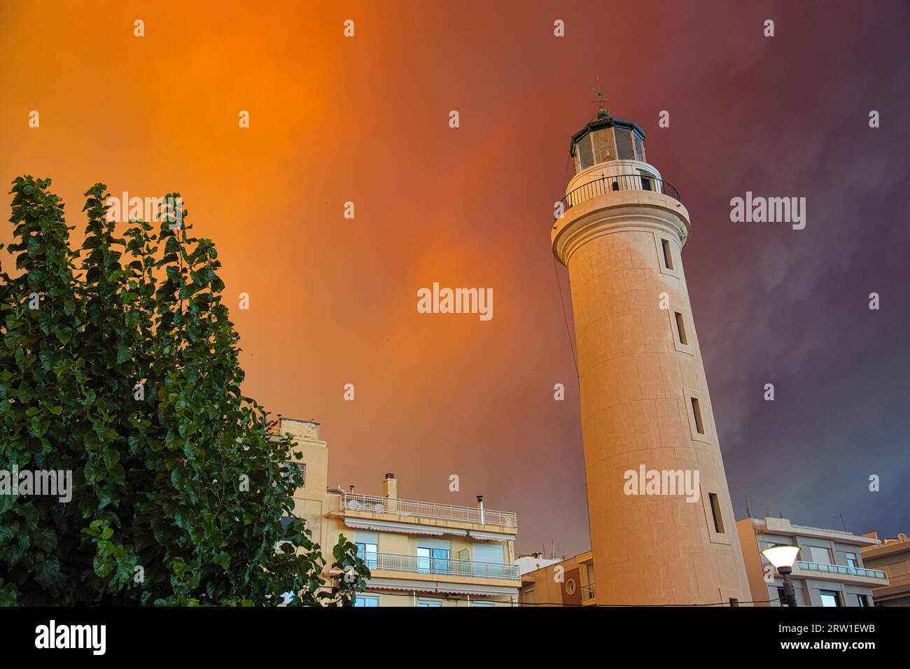 The lighthouse of Alexandroupolis in northern Greece during the disastrous fires in August 2023 Stock Photo