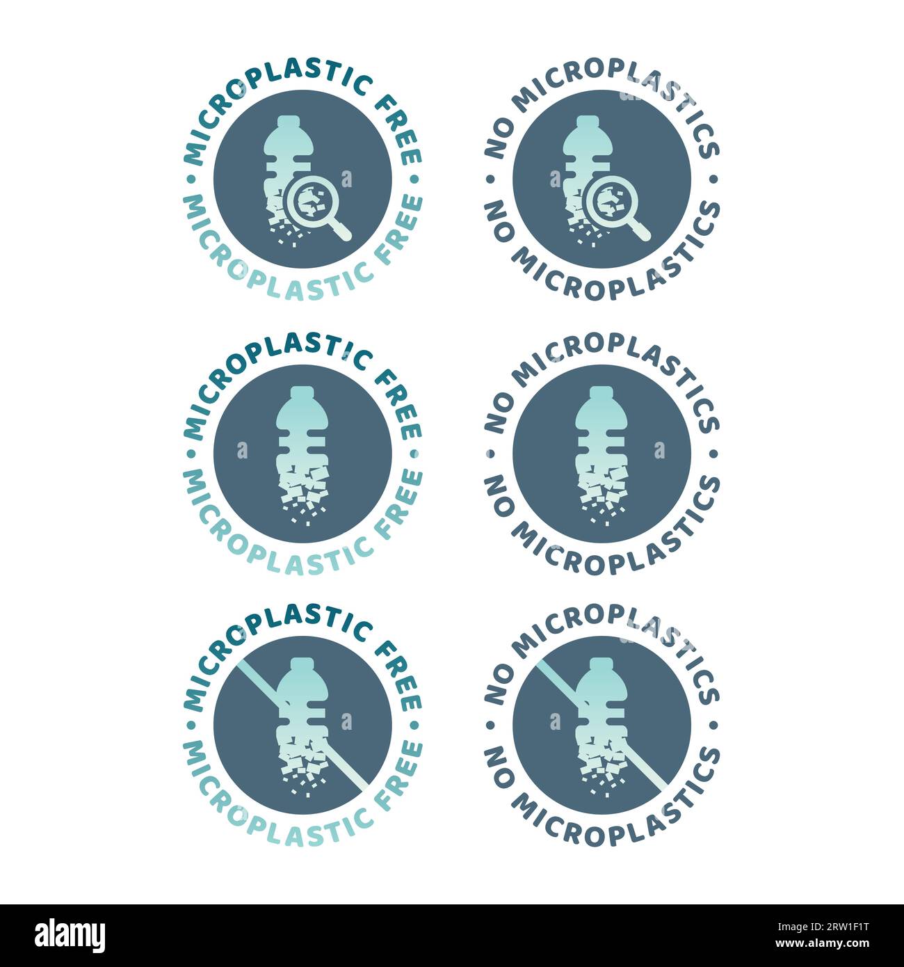 Microplastic free colorful vector label set. No microplastics emblem icon. Stock Vector