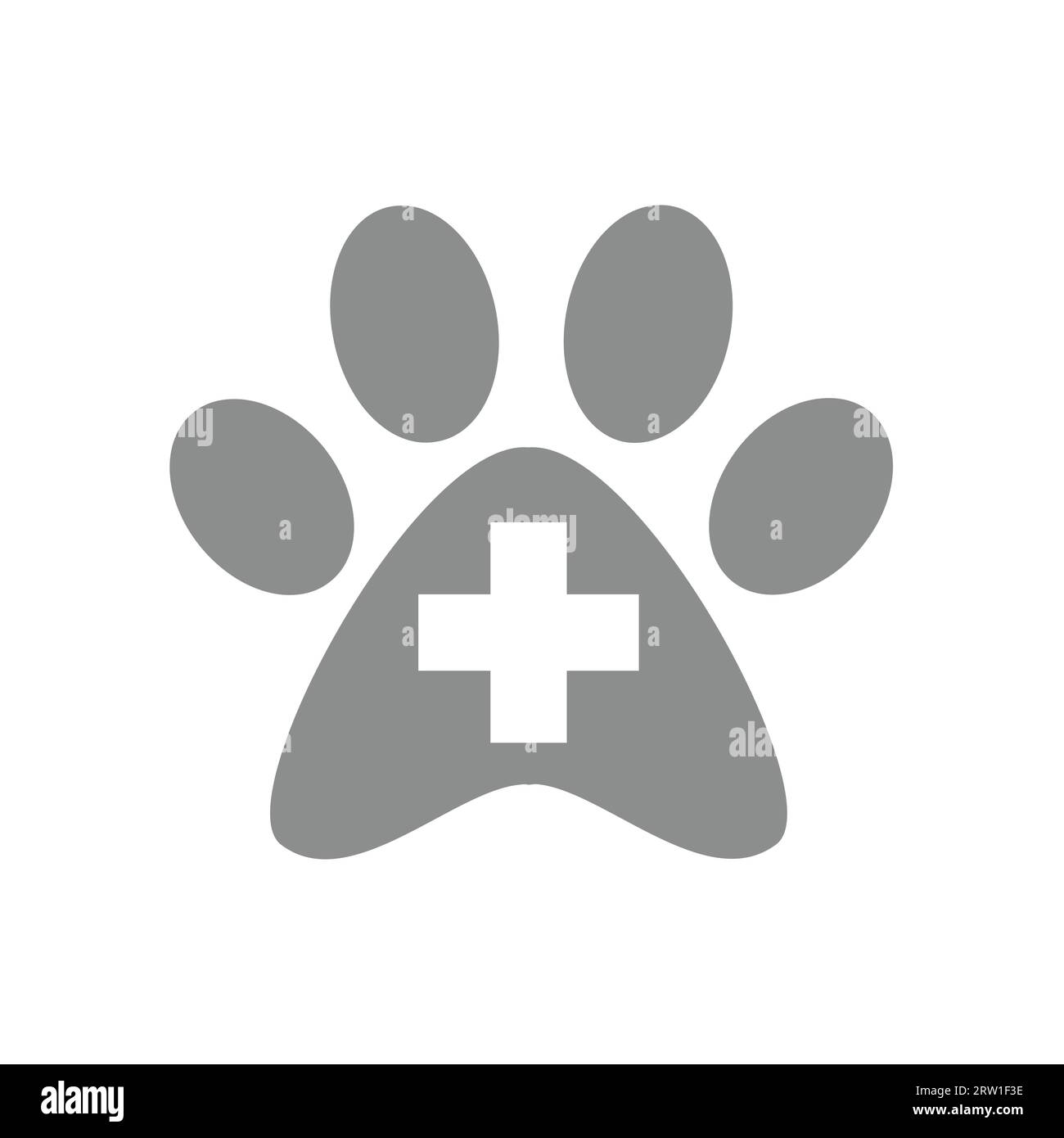 Veterinary clinic with paw print and cross vector icon. Vet and veterinarian sign. Stock Vector