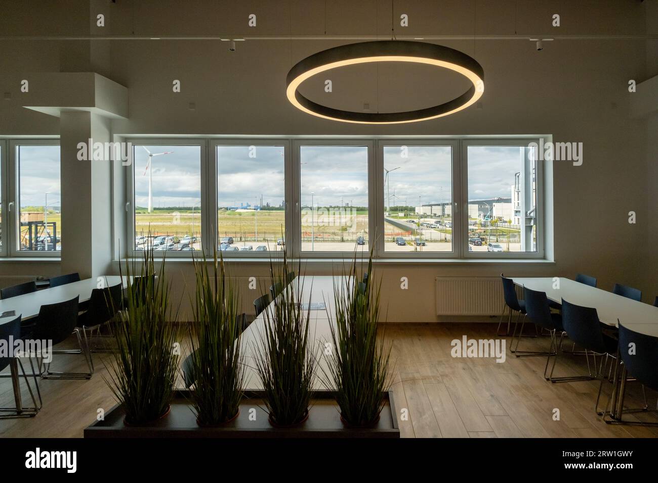02.05.2023, Germany, Bremen, Bremen Canteen equipped with plant
