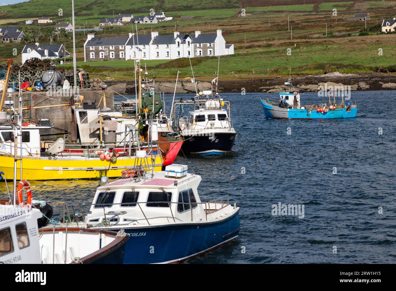 Skellig Michael Tourist boats moored at Portmagee, County Kerry, Ireland Stock Photo
