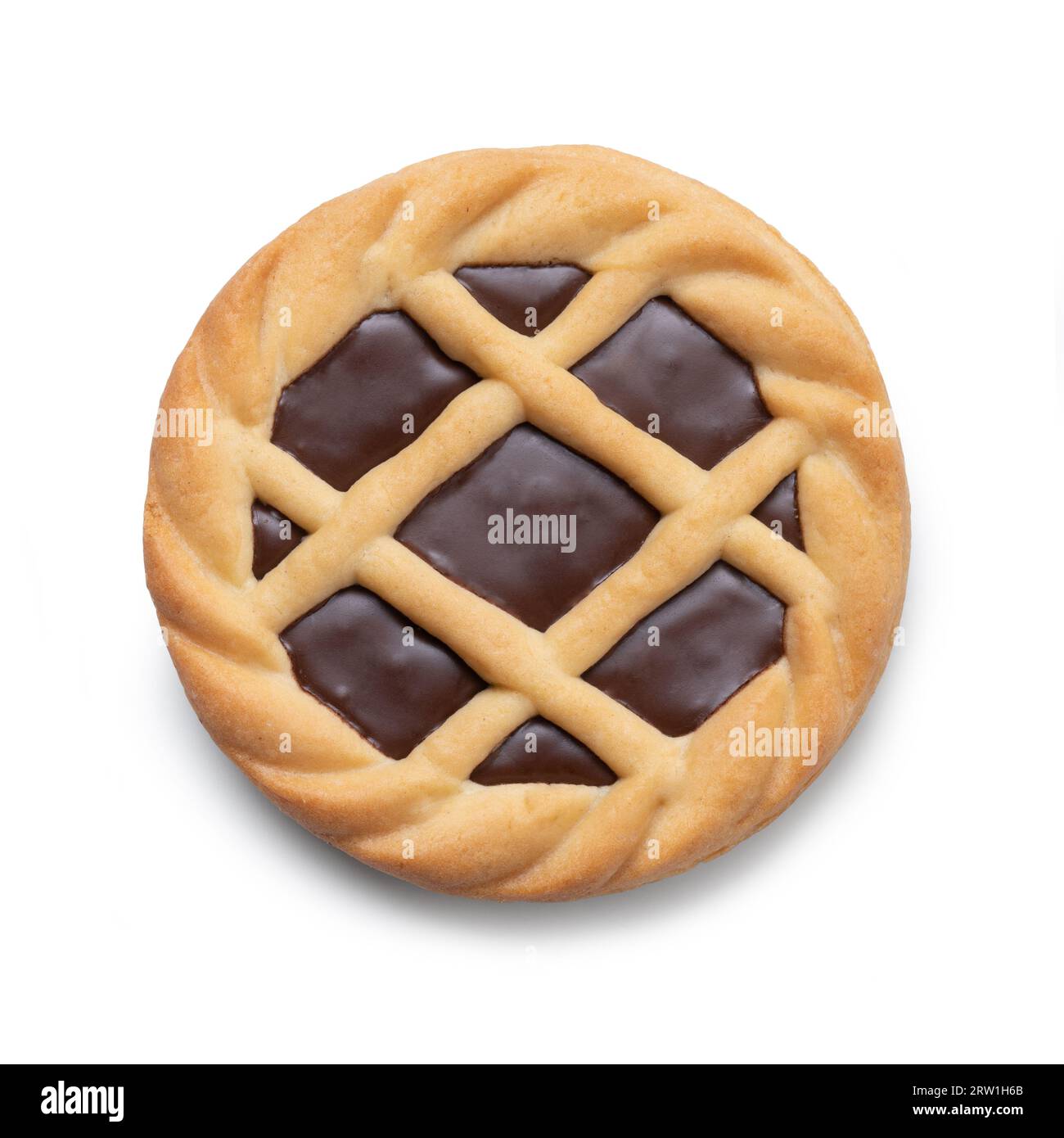 "Crostata" Chocolate Tart Typical Traditional Italian Sweet Top View, Isolated on White