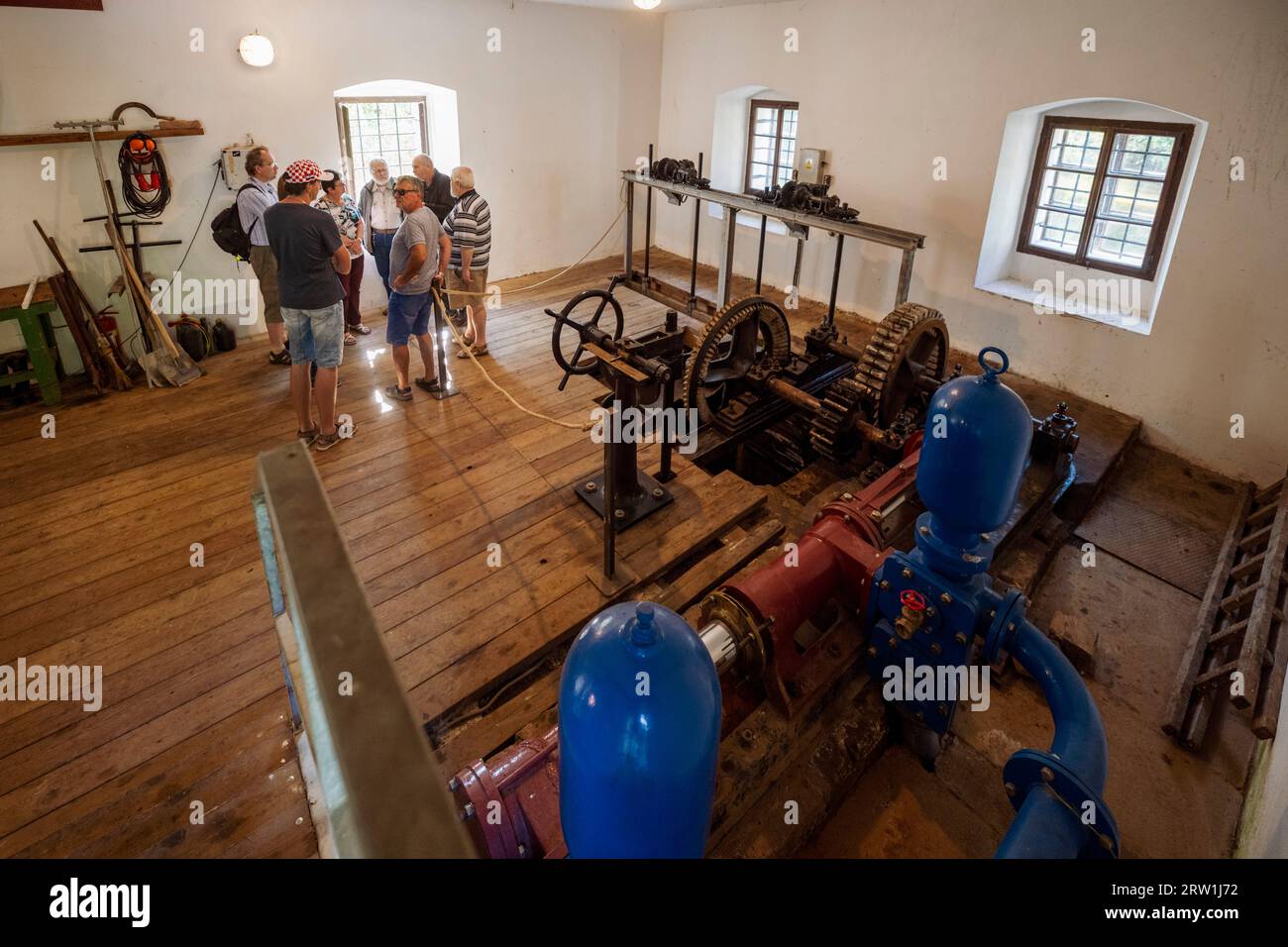 During European Heritage Days, the castle administration regularly opens normally inaccessible areas to visitors in Hluboka nad Vltavou, Czech Republic, September 16, 2023. This year the public can view the Vltava Castle Waterworks, which underwent a very demanding renovation in 2020 to 2021. The history of the waterworks dates back to the first half of the 16th century, when wooden water pumps pushed water into the then castle. The building of the current waterworks dates from the 18th century, and the Francis turbines that pump the Vltava water to the castle today date from 1908. (CTK Photo/ Stock Photo