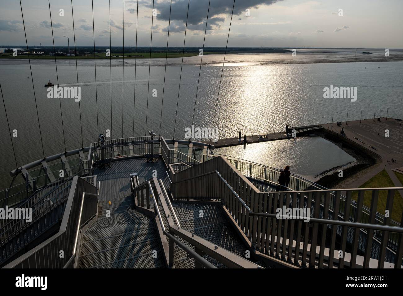 30.06.2023, Germany, Bremen, Bremerhaven - View from the ATLANTIC Hotel Sail to the Weser mouth into the North Sea. 00A230630D356CAROEX.JPG [MODEL REL Stock Photo