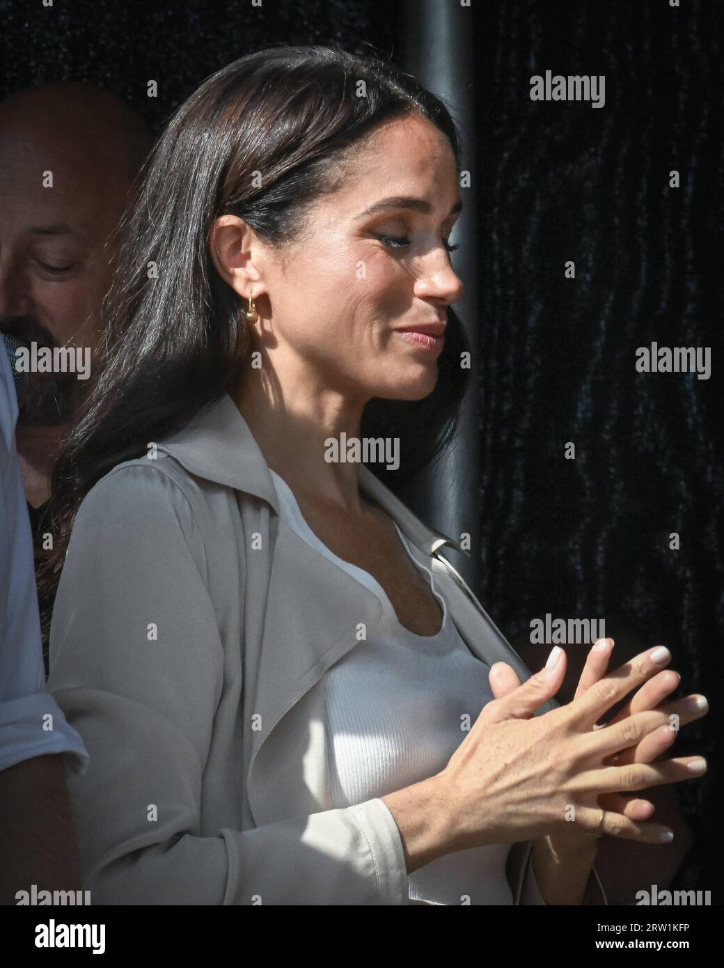 Düsseldorf, Germany. 16th Sep, 2023. Meghan, the Duchess of Sussex and Prince Harry, the Duke of Sussex attend the swimming medals ceremony on stage in the Invictus Village and hand out medals to several of the winners. Day 6 of the Invictus Games Düsseldorf in and around the Merkur Spiel Arena. 21 nations participate in the games this year. Credit: Imageplotter/Alamy Live News Stock Photo