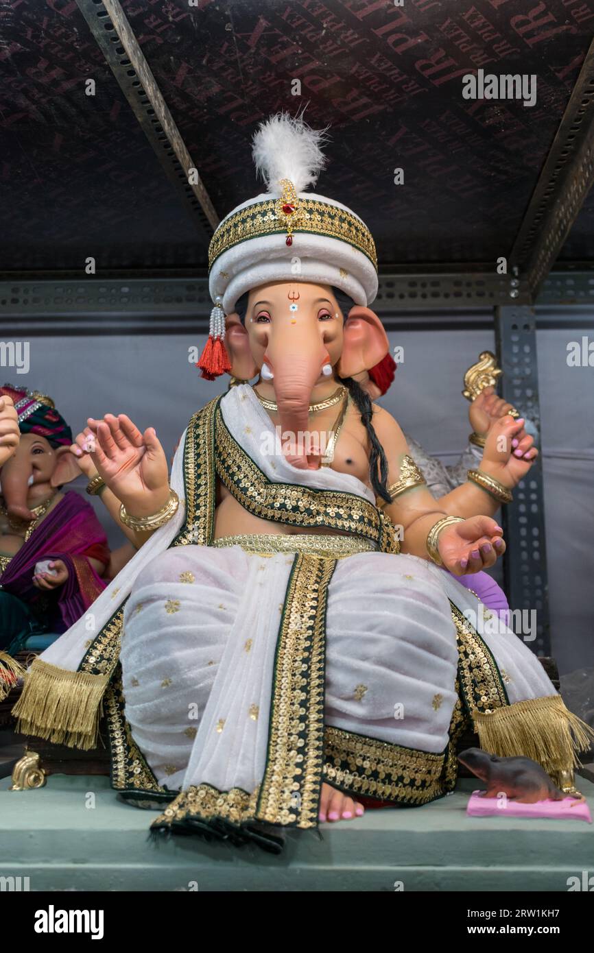 A Beautiful Idol Of Lord Ganpati On Display At A Workshop In Mumbai 