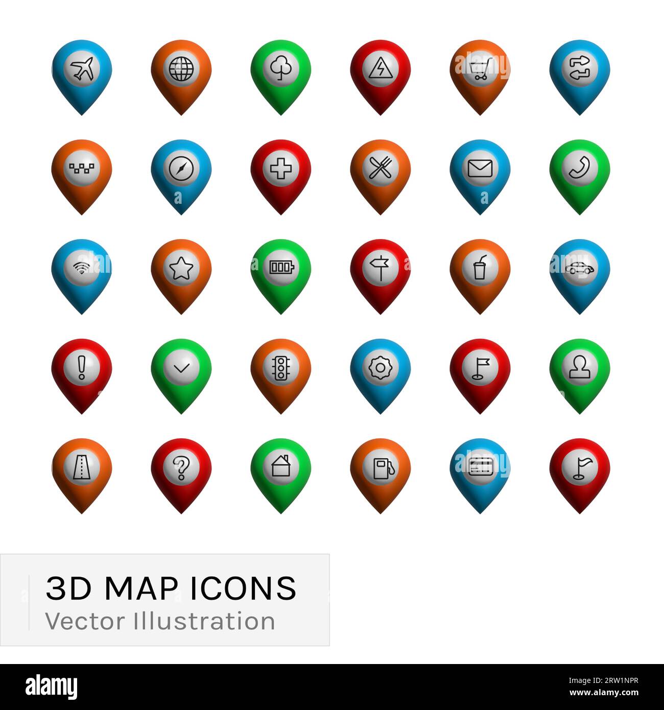3D map pins set with different icons Stock Vector Image & Art - Alamy