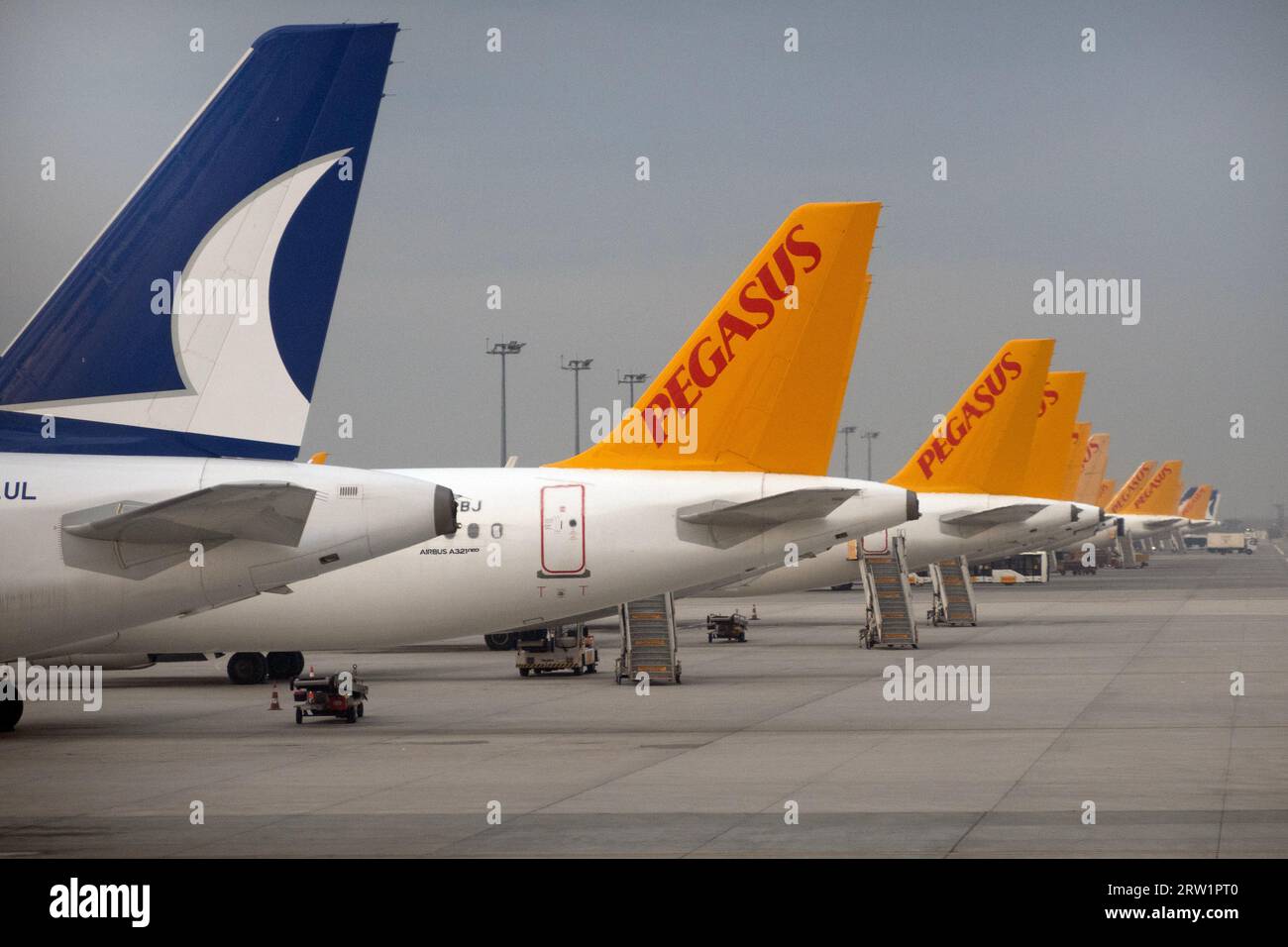26.03.2023, Turkey, Istanbul, Istanbul - Tails of Anadolujet and Pegasus Airlines aircraft. 00S230326D344CAROEX.JPG [MODEL RELEASE: NOT Applicable, PR Stock Photo