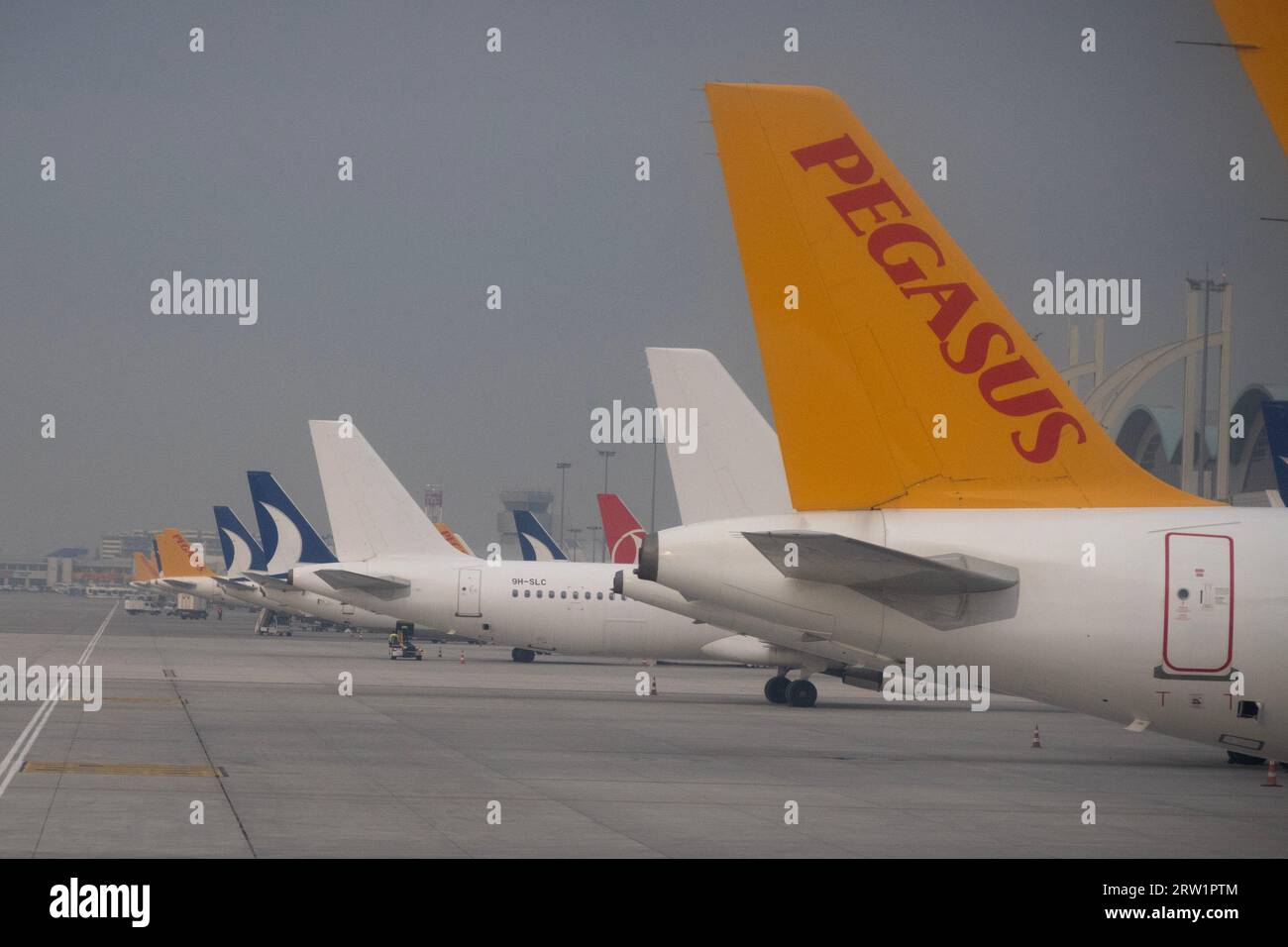 26.03.2023, Turkey, Istanbul, Istanbul - Tails of Anadolujet and Pegasus Airlines aircraft. 00S230326D346CAROEX.JPG [MODEL RELEASE: NOT Applicable, PR Stock Photo