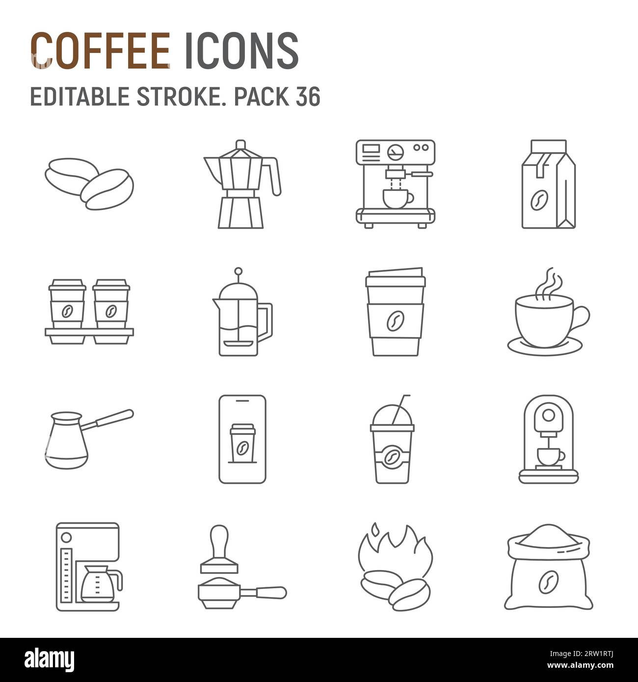 Coffee line icon set, coffe shop collection, vector graphics, logo