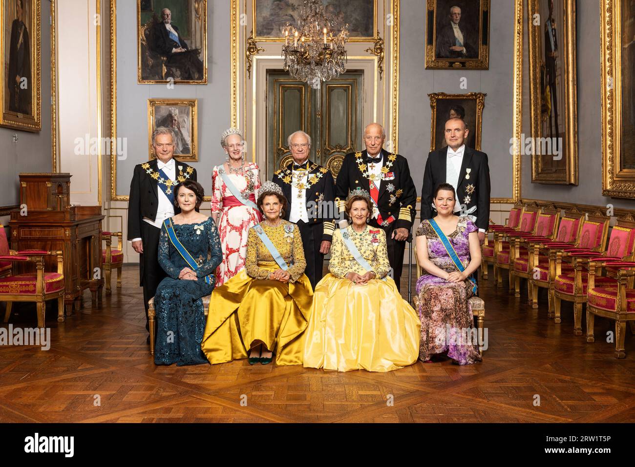 HM The King and Queen photographed with the Nordic heads of state and  spouses in connection with the celebration of the King's 50th anniversary  on the throne. From L-R: Sauli Niinistö, President