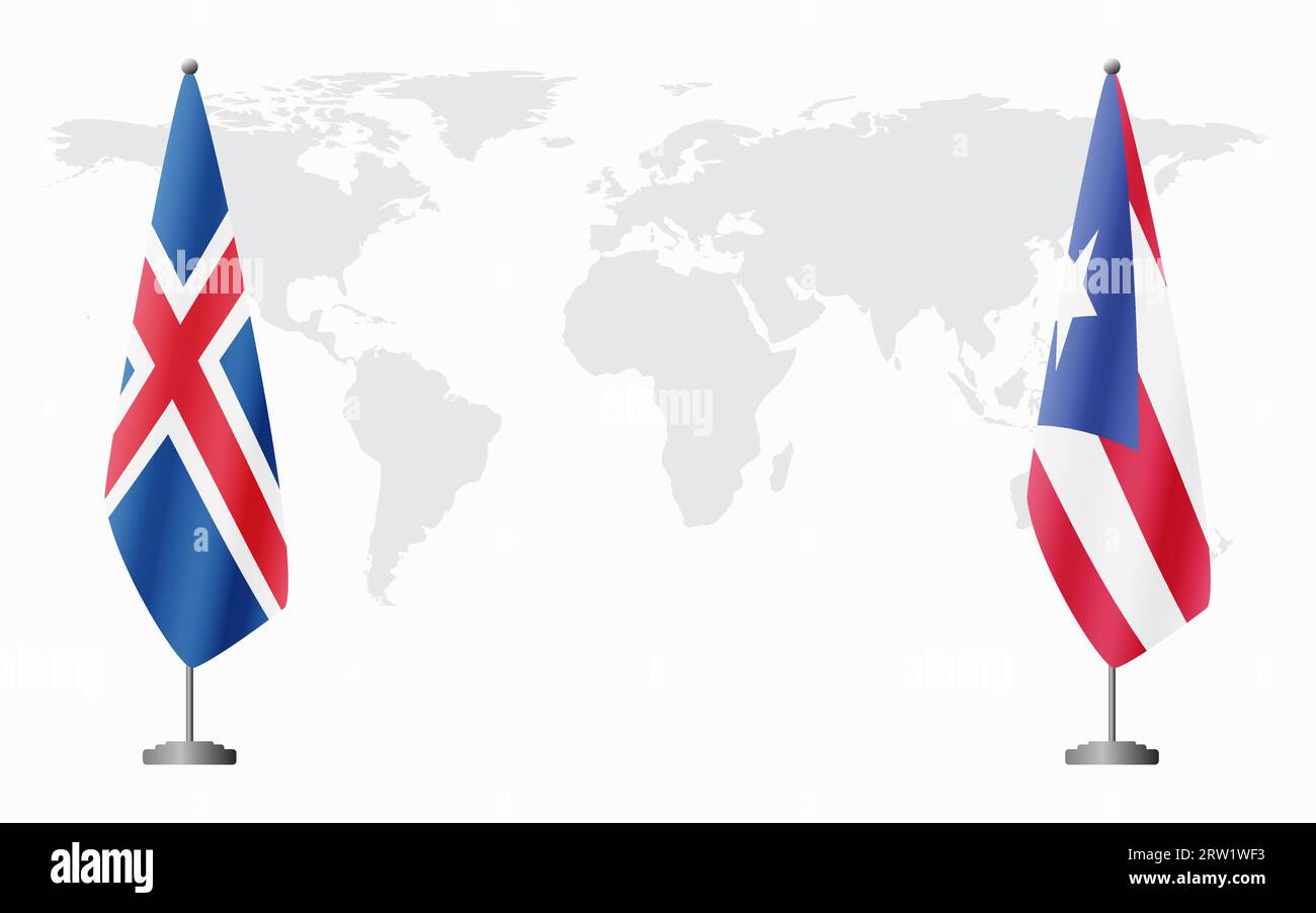 Iceland and Puerto Rico flags for official meeting against background
