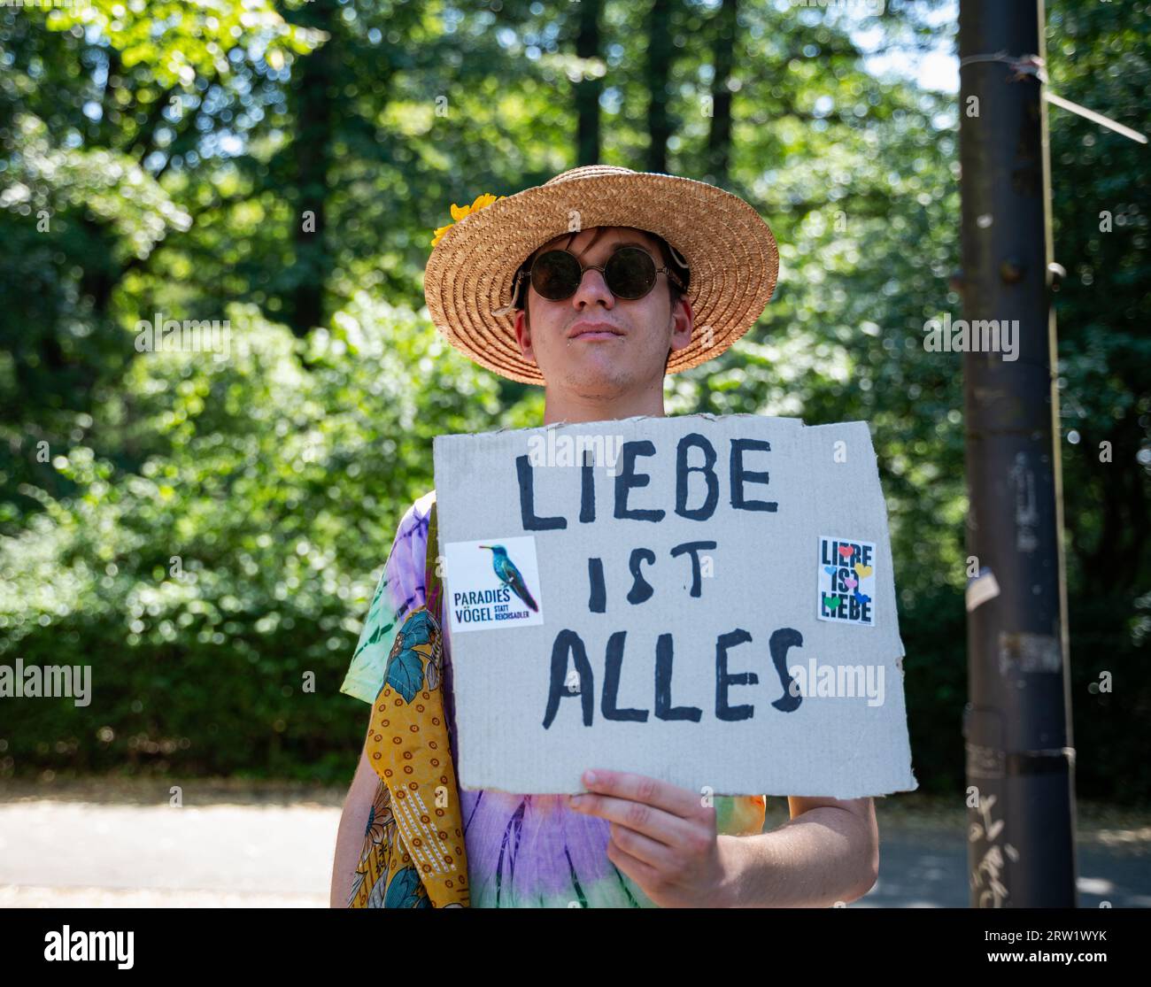 08.07.2023, Germany, Berlin, Berlin - Europe - Portrait of a participant of techno fans and revelers at the parade Rave the Planet, the successor of t Stock Photo