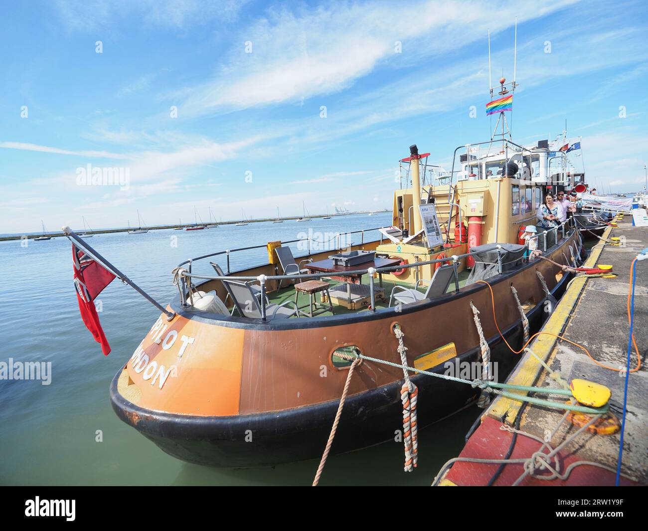Queenborough, Kent, UK. 16th Sep, 2023. Fine weather for the annual Classic Boat Festival in Queenborough, Kent this afternoon organised by the Queenborough Harbour Trust. Pic: X-Pilot - a former pilot boat Credit: James Bell/Alamy Live News Stock Photo