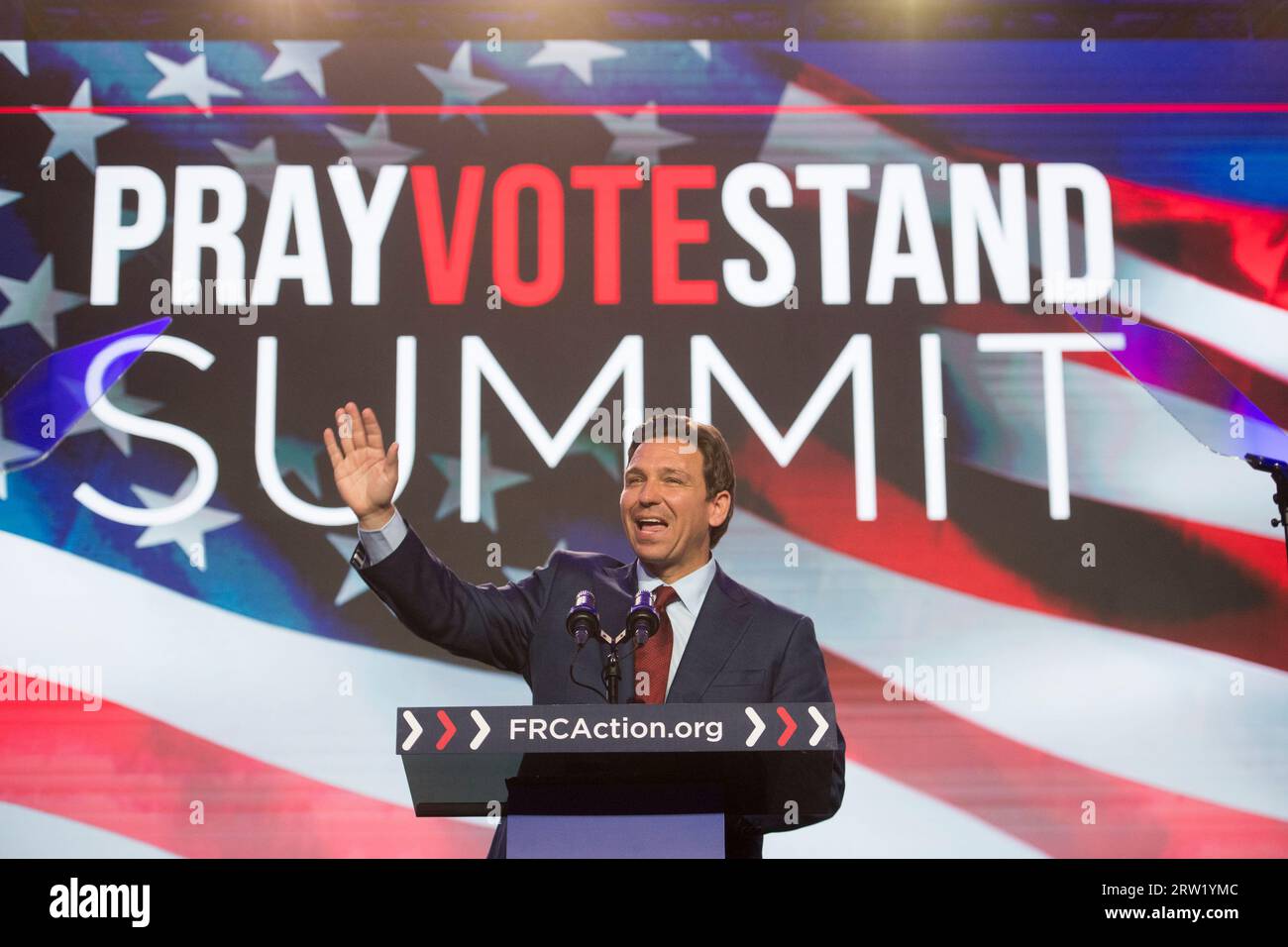 Governor Ron DeSantis (Republican of Florida) offers remarks during the Pray Vote Stand Summit at the Omni Shoreham Hotel in Washington, DC, Friday, September 15, 2023. Credit: Rod Lamkey/CNP /MediaPunch Credit: MediaPunch Inc/Alamy Live News Stock Photo