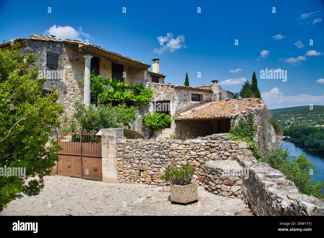 the beautiful stone houses of the french town of aiguze Stock Photo - Alamy