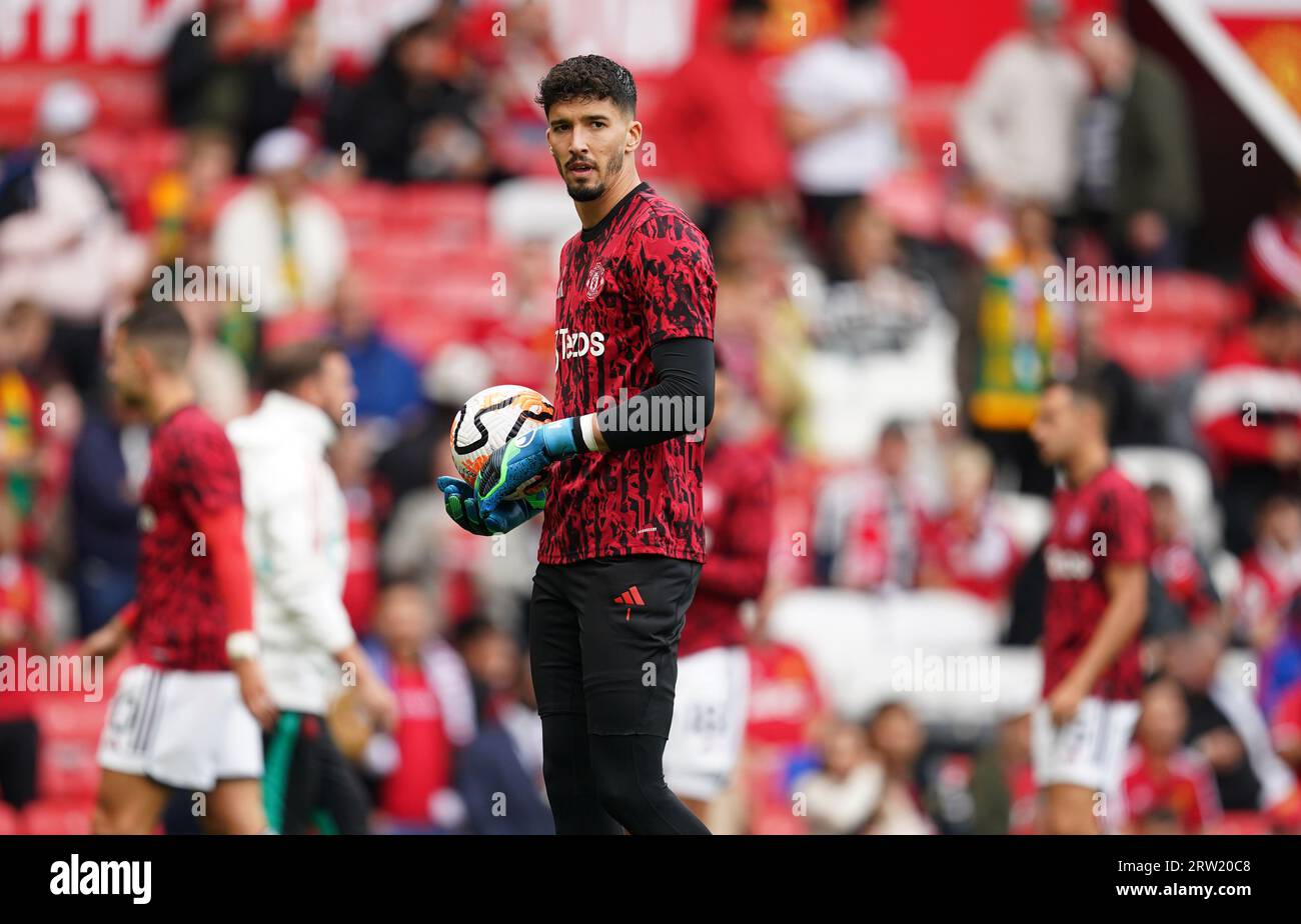 Manchester United goalkeeper Altay Bayindir warming up before the