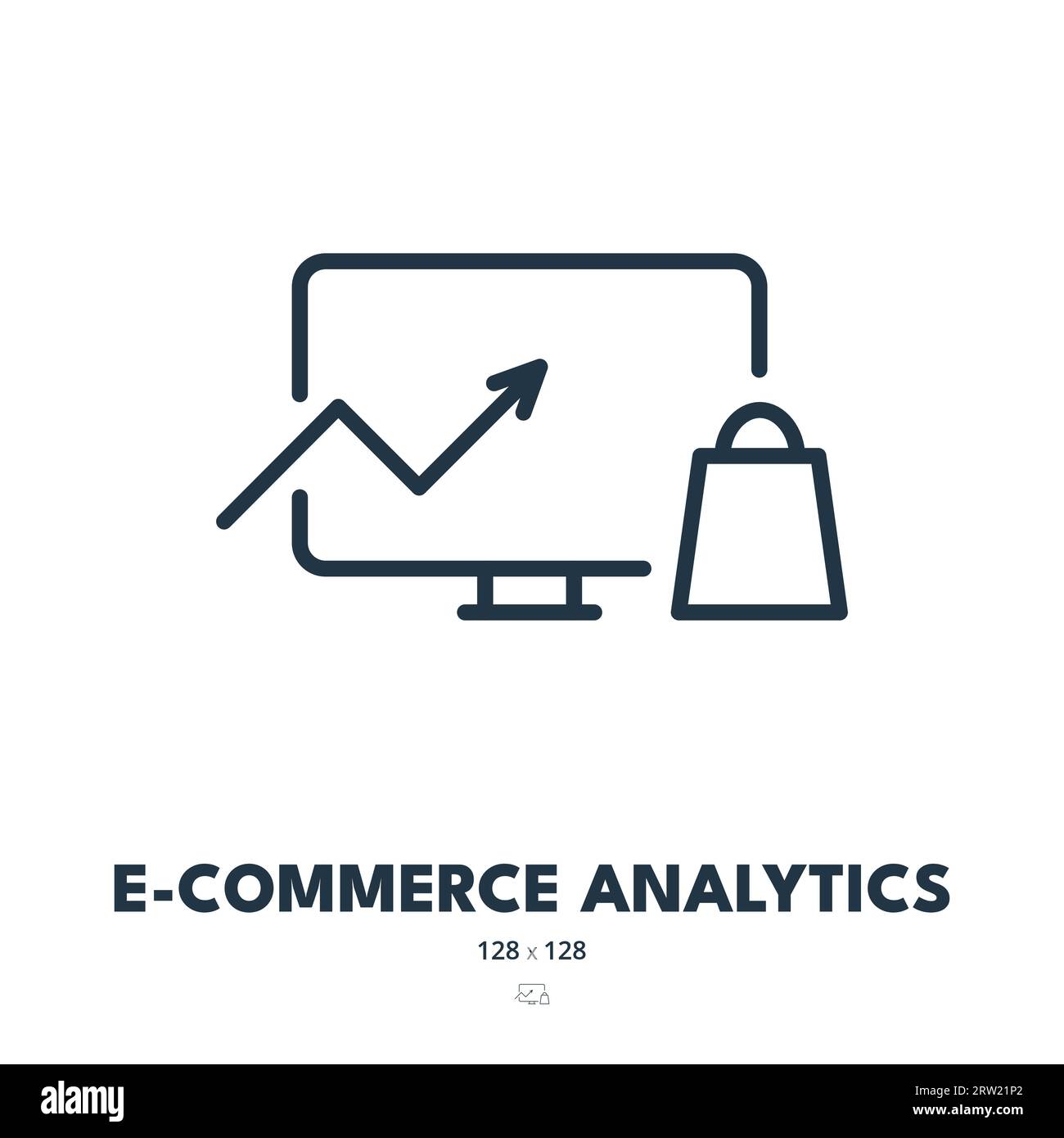 E-commerce Analytics Icon. Metrics, Insights, Sales. Editable Stroke. Simple Vector Icon Stock Vector