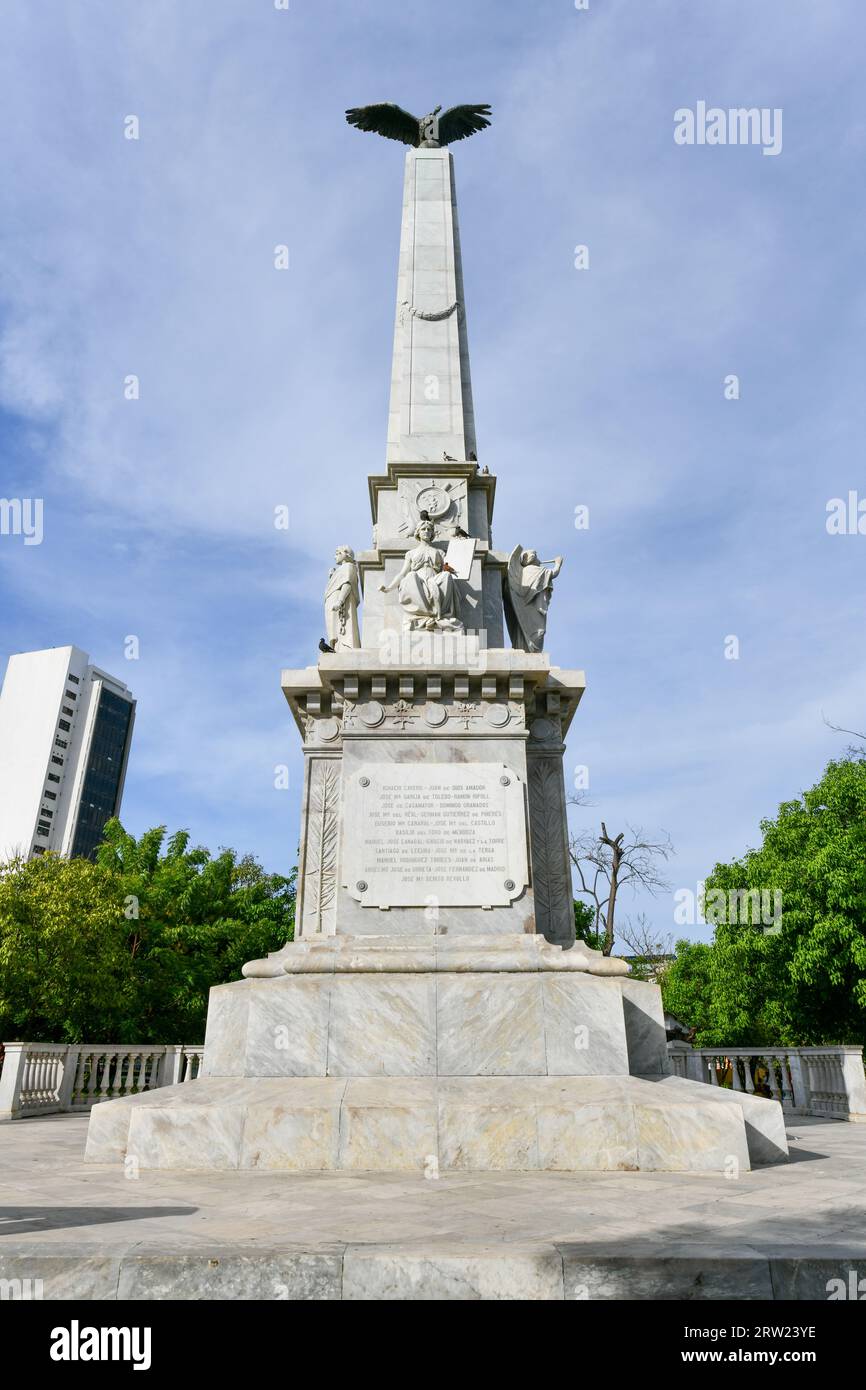 Obelisk in Centenario Park, Cartagena, Bolivar Department, Colombia Stock Photo
