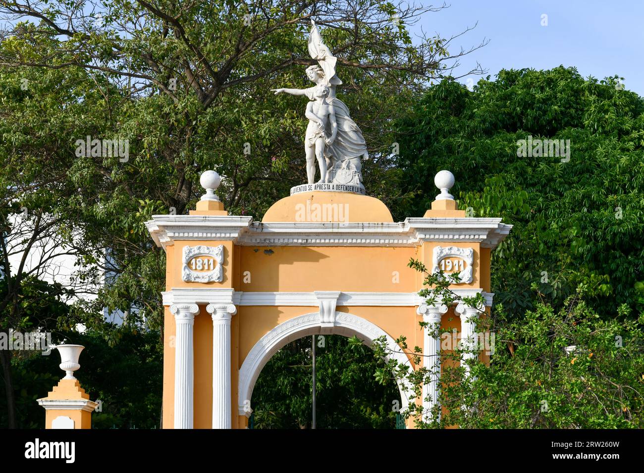 Centennial Park in Cartagena, Colombia. The park commemorates the 100th anniversary of the proclamation of Cartagena’s independence in 1811. Stock Photo
