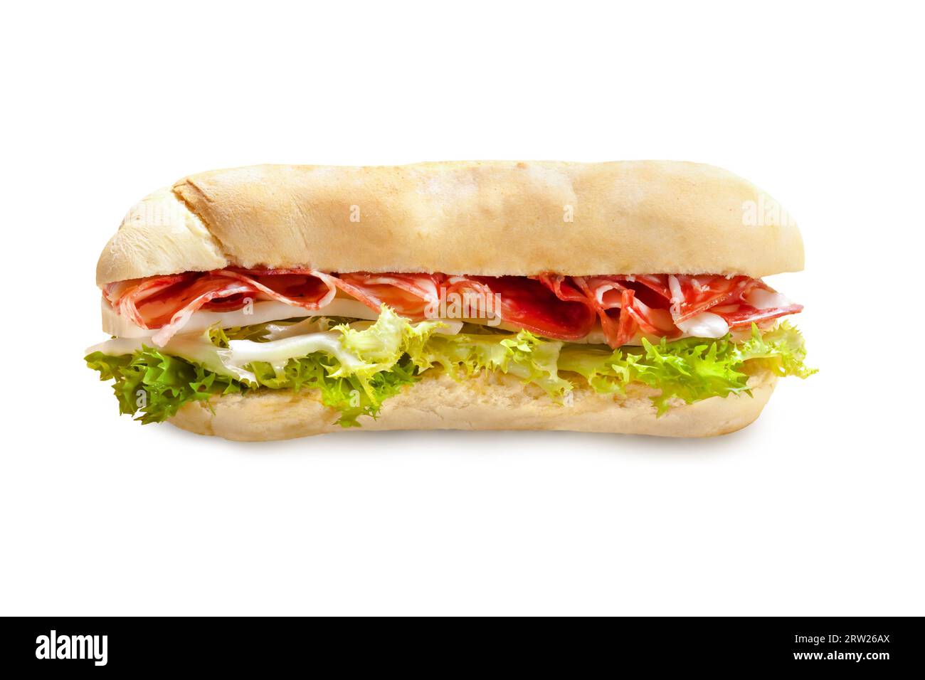 Panini from Italy with Salami, Mozzarella Cheese and Lettuce Isolated