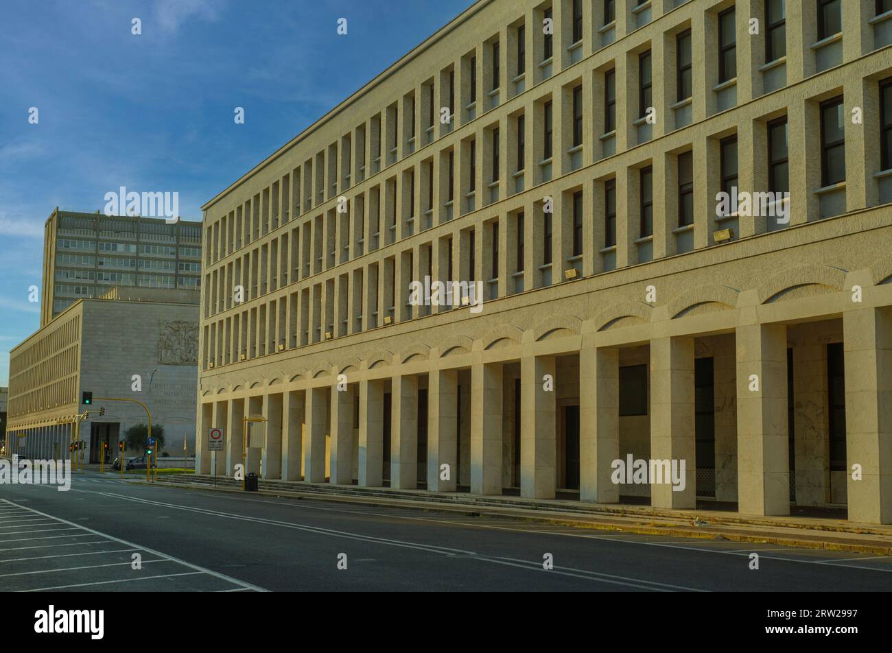 Fascist rationalist architecture, INA palace, EUR, Rome, Italy Stock Photo