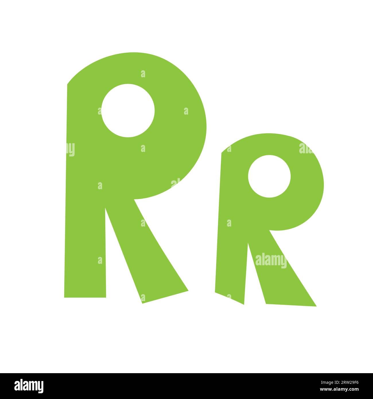 Doodle playful letter R uppercase, lowercase abc colorful cartoon funny