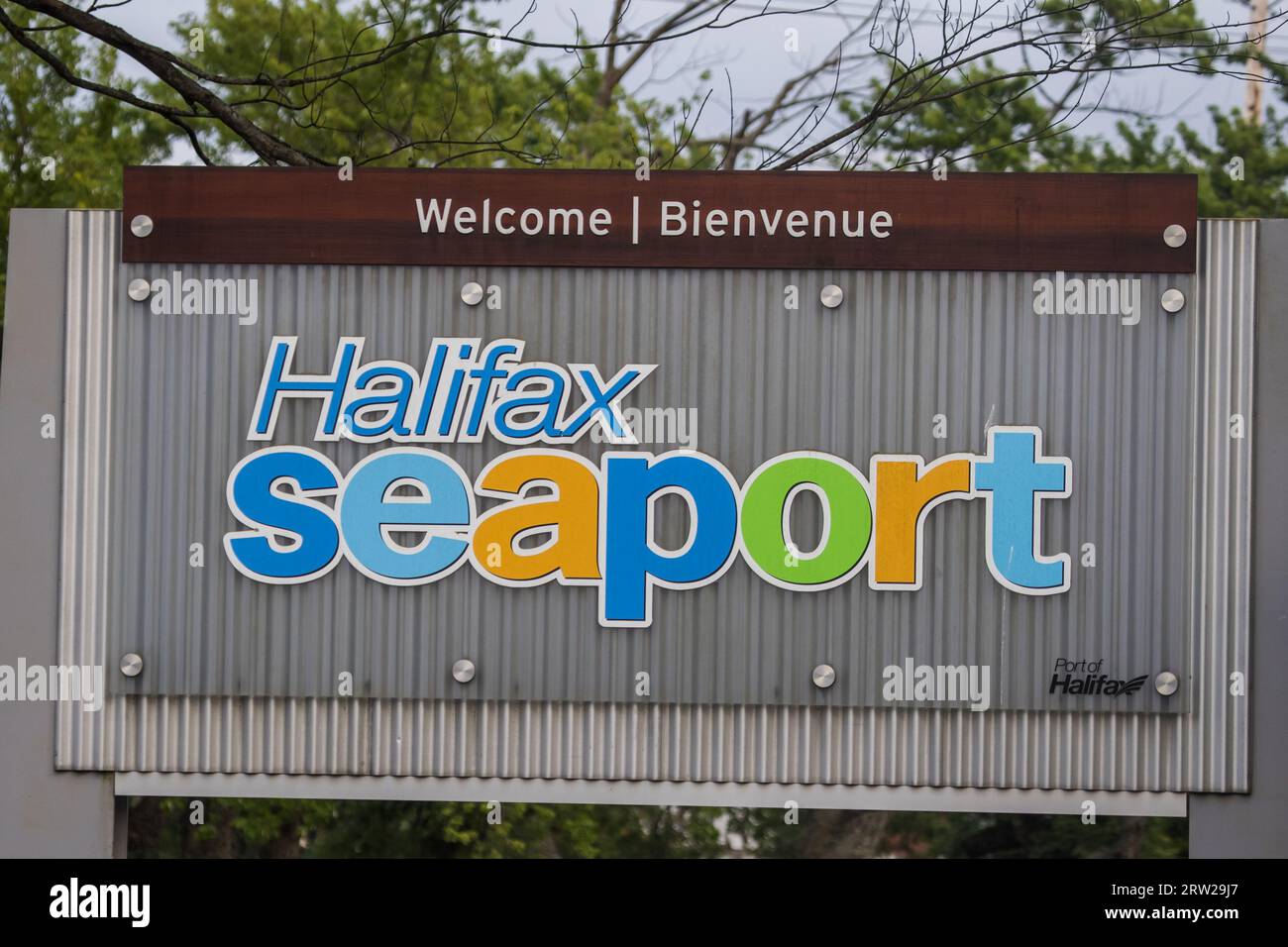 Halifax Seaport Cruise ship Terminal Waterfront sign board with key point of interests, information and landmark display board. HALIFAX, NOVA SCOTIA Stock Photo
