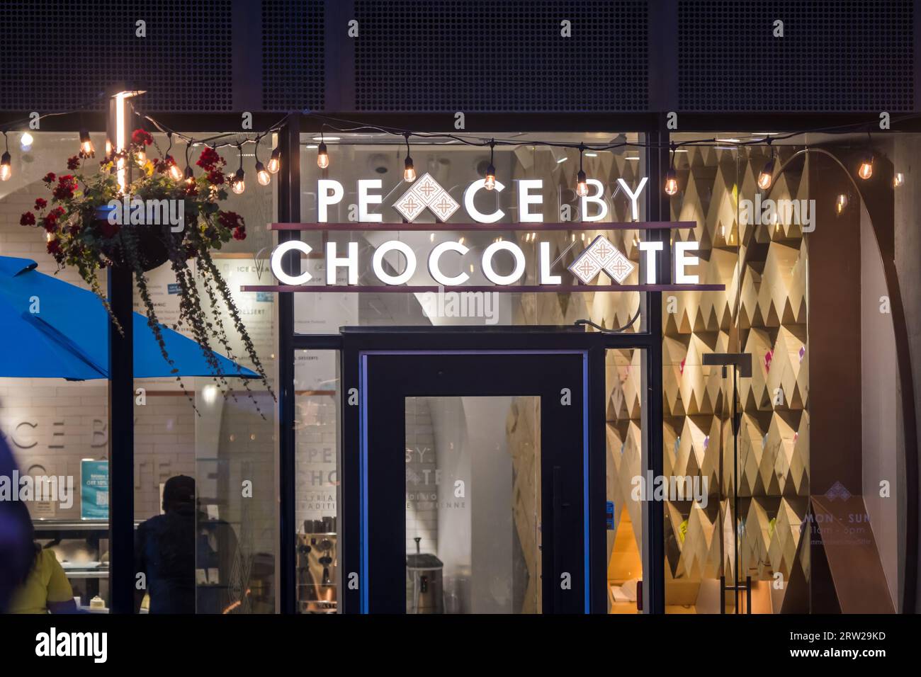 PEACE BY CHOCOLATE Storefront. A Syrian traditional chocolate family owned store in Halifax.  HALIFAX, NOVA SCOTIA, CANADA Stock Photo