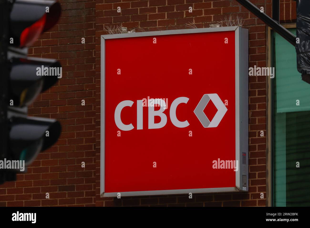 CIBC Bank banner at its branch location. Canadian Imperial Bank of Commerce is a Canadian multinational banking and financial services corporation. Stock Photo