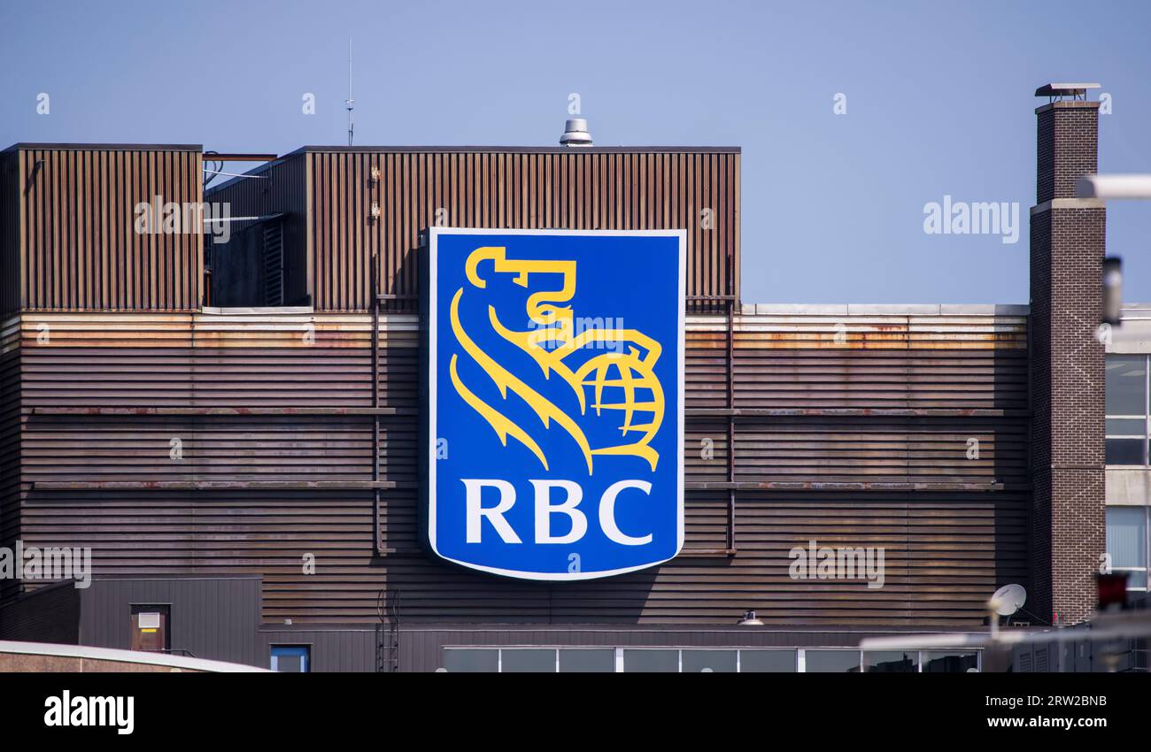 RBC Bank Banner at Downtown Halifax. Royal Bank of Canada is a major Canadian multinational banking and financial services companies. HALIFAX, NS Stock Photo