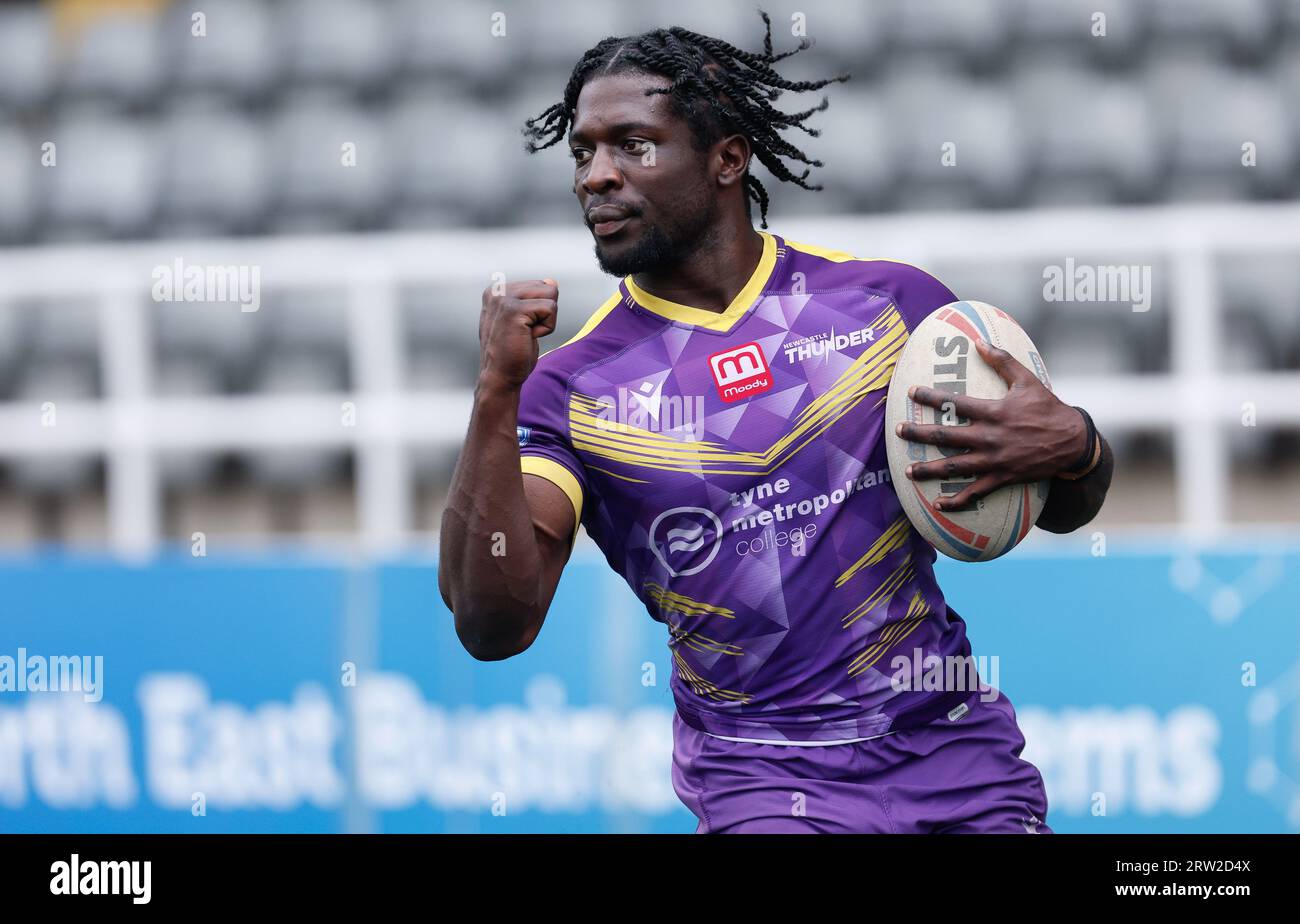 Newcastle, UK. 11th June, 2023. Gideon Boafo of Newcastle Thunder in action during the BETFRED Championship match between Newcastle Thunder and Barrow Raiders at Kingston Park, Newcastle on Saturday 16th September 2023. (Photo: Chris Lishman | MI News) Credit: MI News & Sport /Alamy Live News Stock Photo