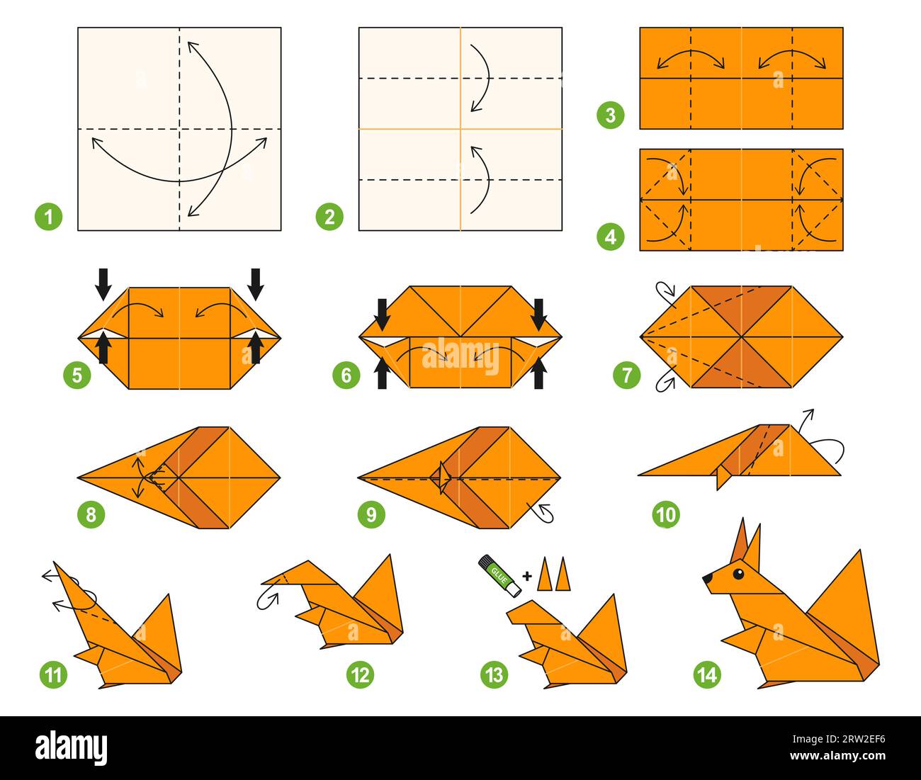 Origami tutorial for kids. Origami cute squirrel Stock Vector ...