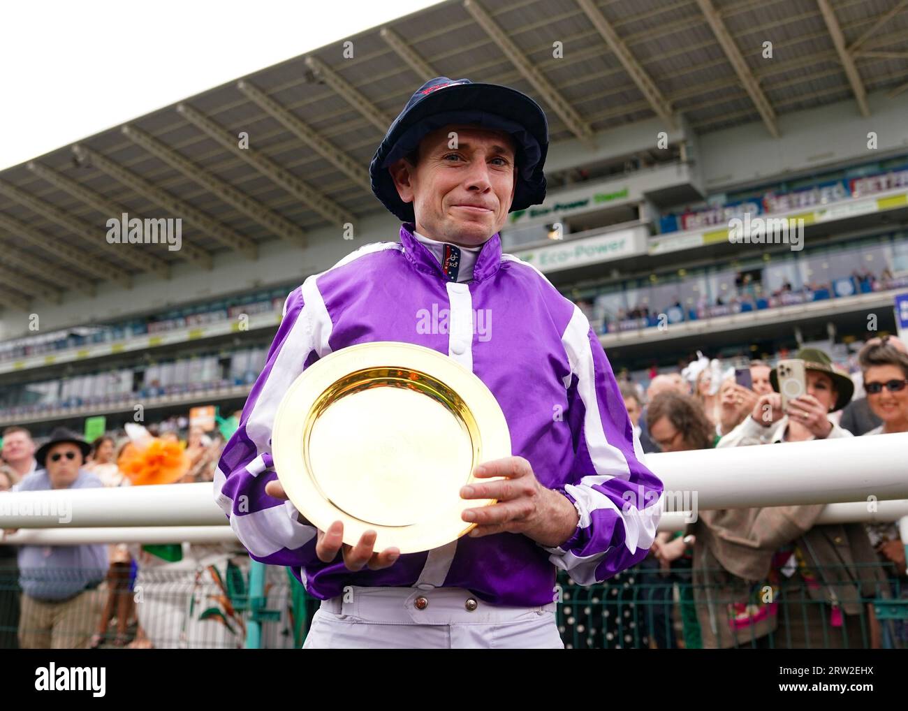 Ryan Moore after winning the Betfred St Leger Stakes on Continuous during the Betfred St Leger Festival at Doncaster Racecourse. Picture date: Saturday September 16, 2023. Stock Photo