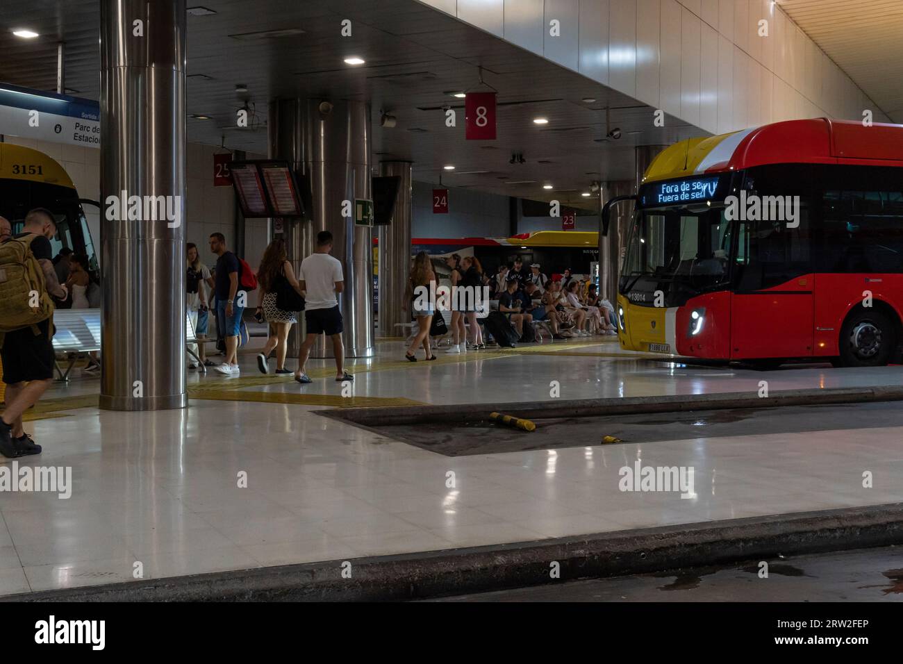 Palma de Mallorca, Spain; august 10 2023: Intermodal bus and train station in Palma de Mallorca with people walking, a summer day. Spain Stock Photo