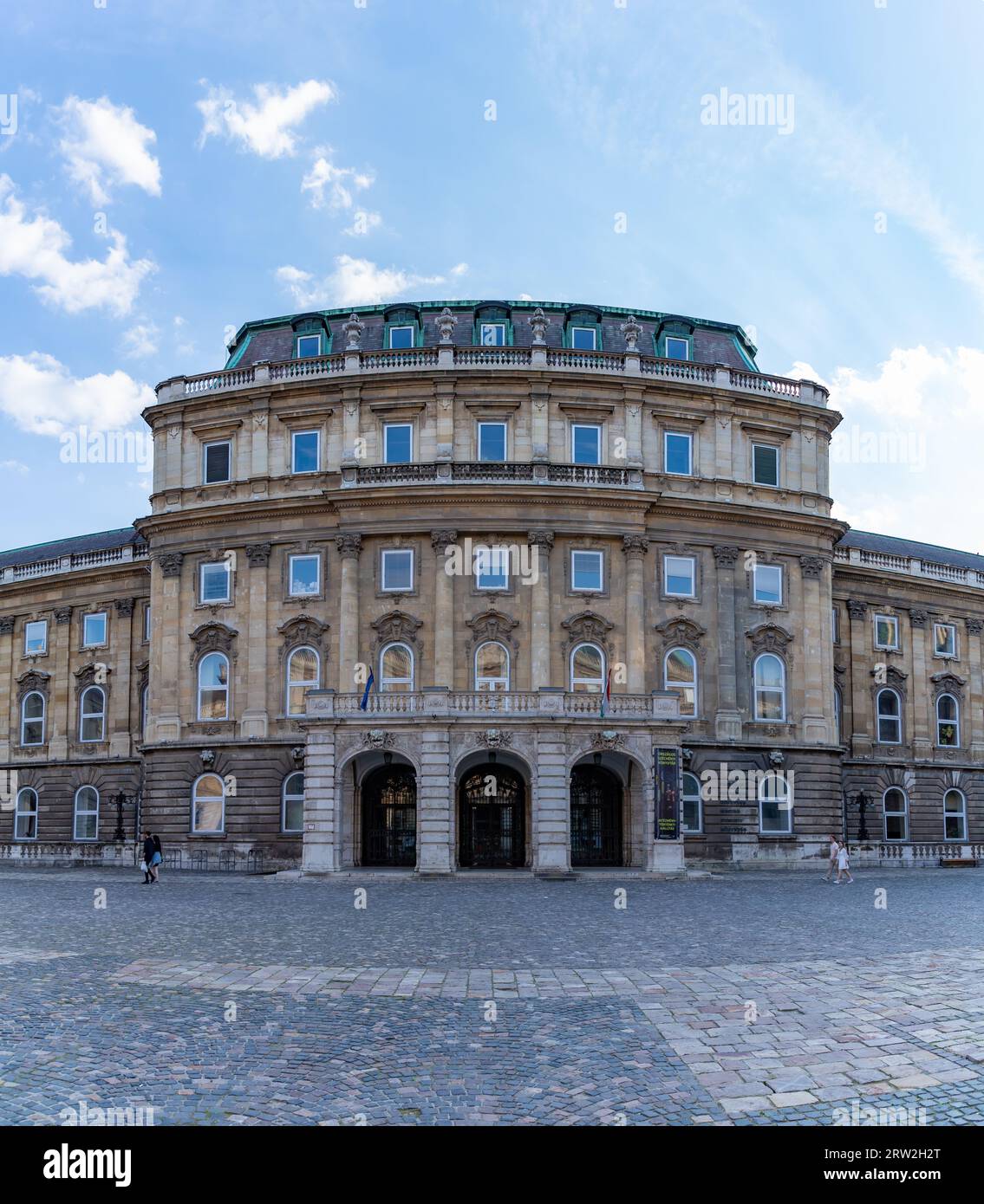 A picture of the National Szechenyi Library on the Lion's Courtyard of