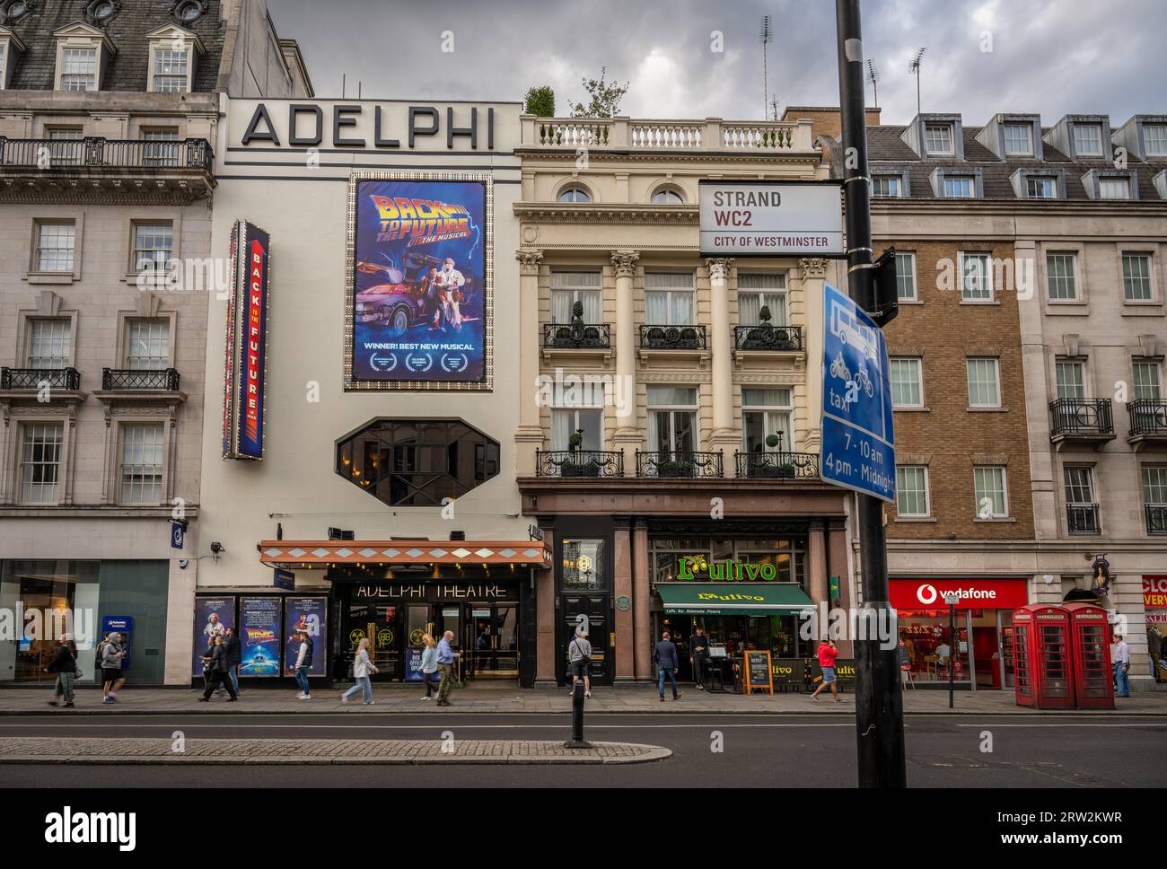 London, UK: The Adelphi Theatre on The Strand in central London. The theater is showing the musical Back to the Future. Stock Photo