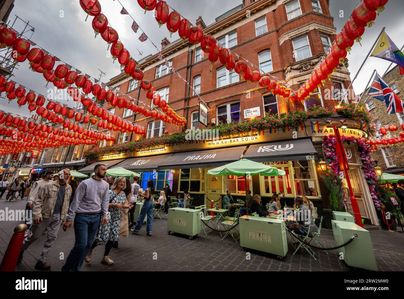London, UK: Ku bar, an award-winning gay bar on Lisle Street in London's Chinatown. Stock Photo