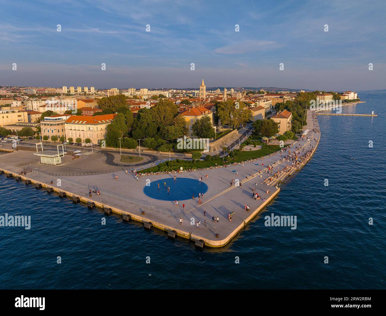 Aerial view of the Sea organs and Sun Salutation in Zadar City, Croatia ...