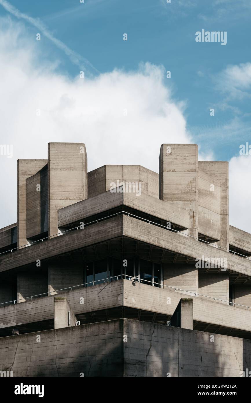 London, UK - August 26, 2023: Southbank Centre. Brutalist architecture of the National Theatre Stock Photo