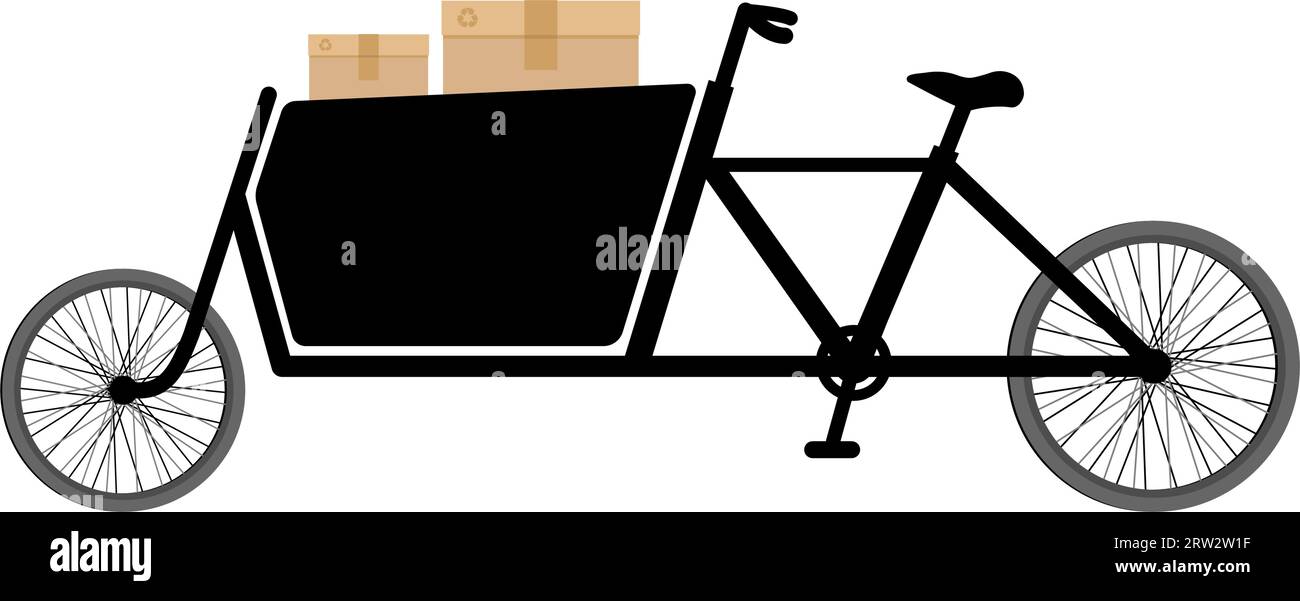 Cargo bike with cardboard boxes clip art. template Mockup. Flat vector illustration Stock Vector