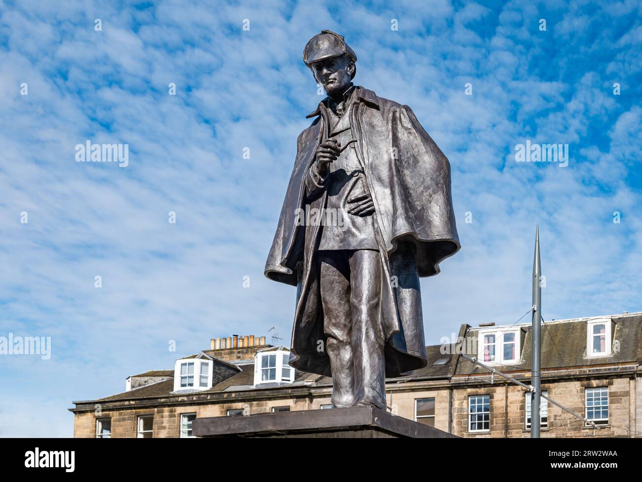 Restored bronze Sherlock Holmes statue, Picardy Place, Edinburgh, Scotland, UK Stock Photo
