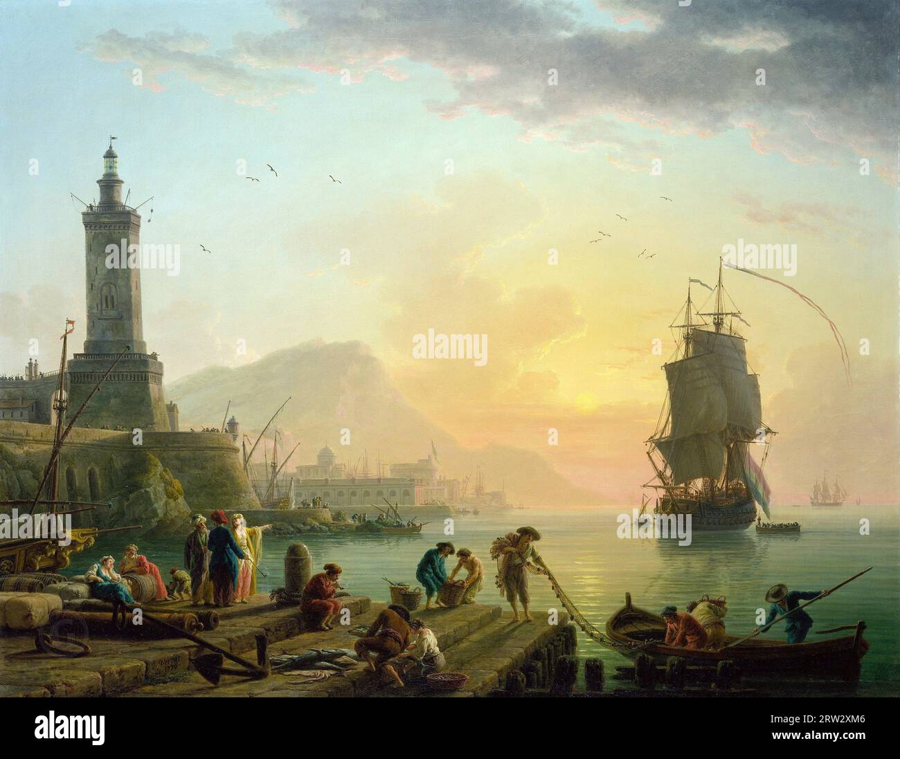Vernet Claude-Joseph (1714 Avignon – 1789 Paris) – Calm in the Mediterranean port (113x145 cm) 1770 Stock Photo