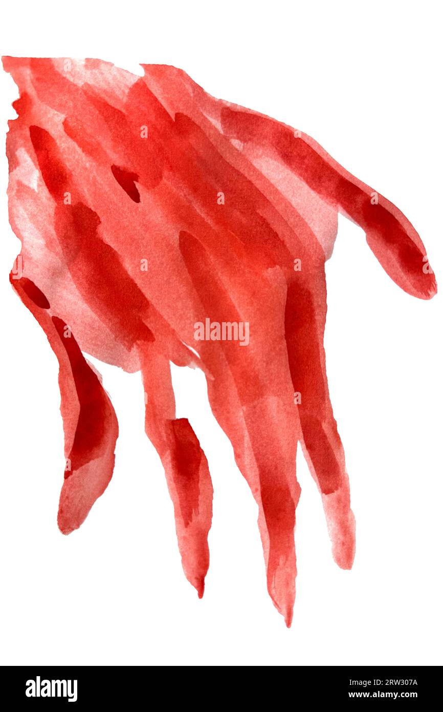 Bloody hand print isolated on white background. Handprint blood smeared