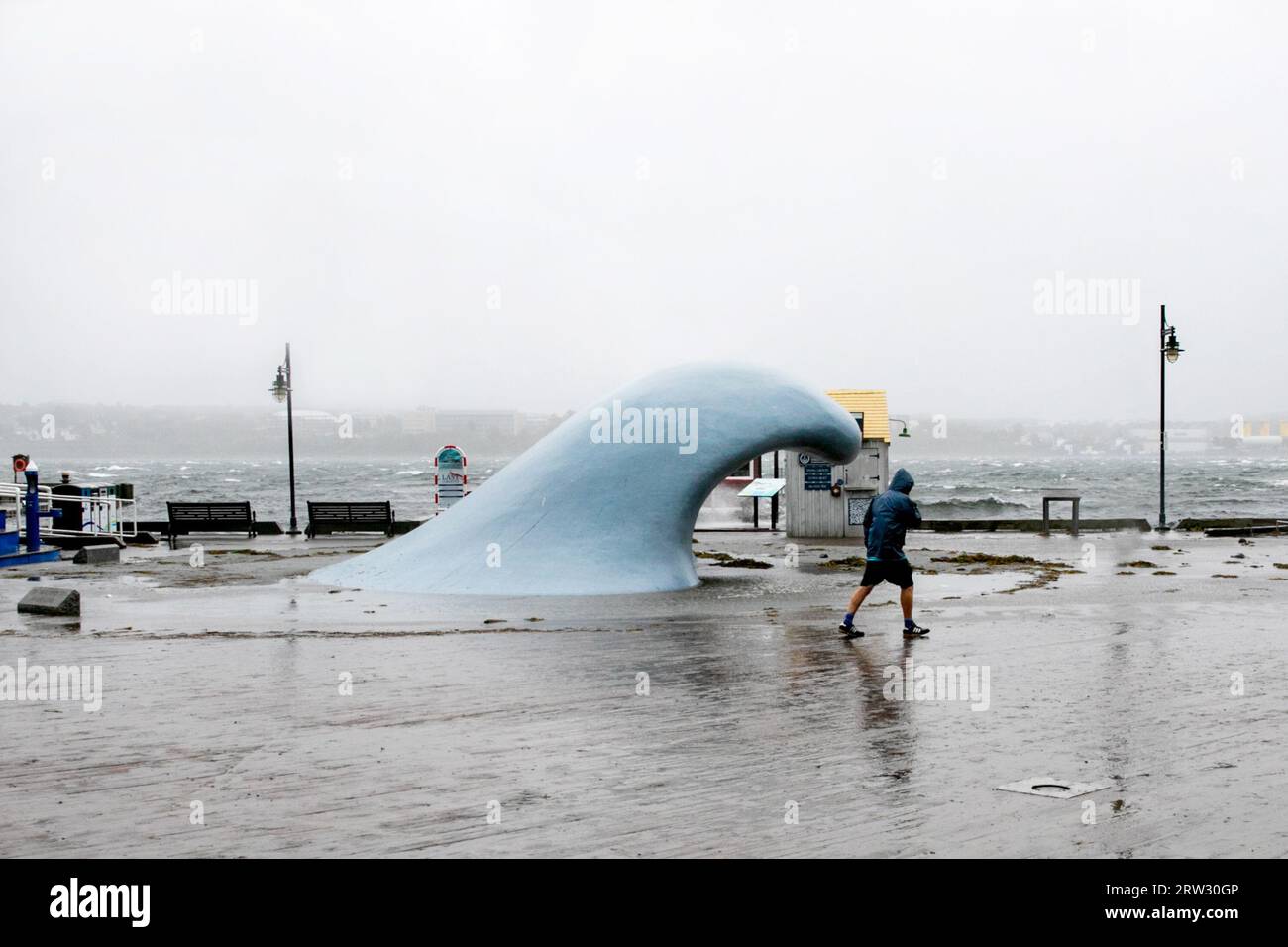 Halifax, Canada. 16th Sep, 2023. A man struggles to walk through strong ...