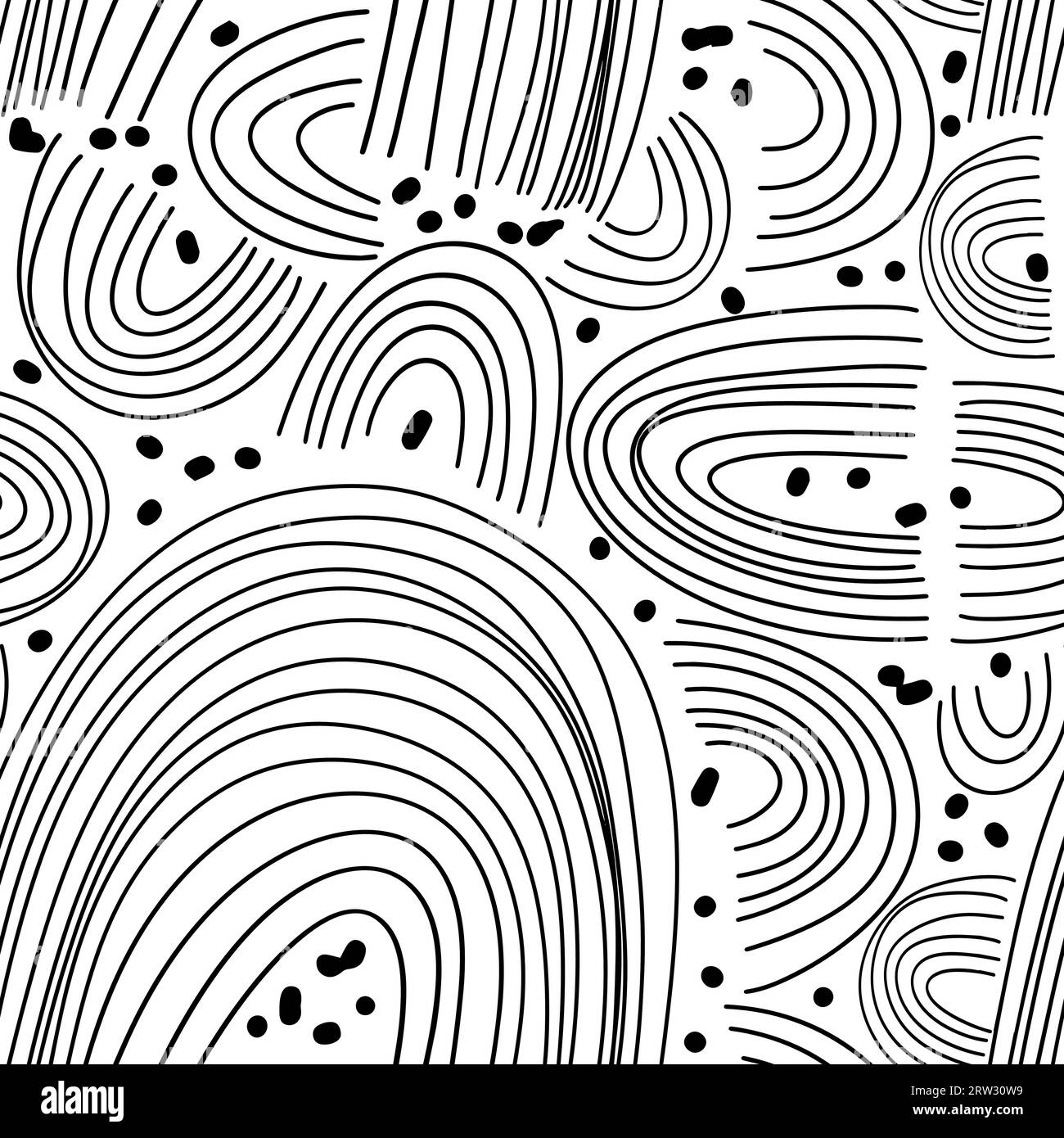 black and white seamless pattern of dots and arcs. Handmade. Vector ...