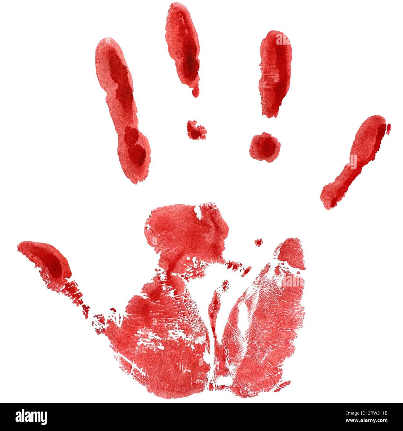 Bloody hand print isolated on white background. Handprint blood smeared