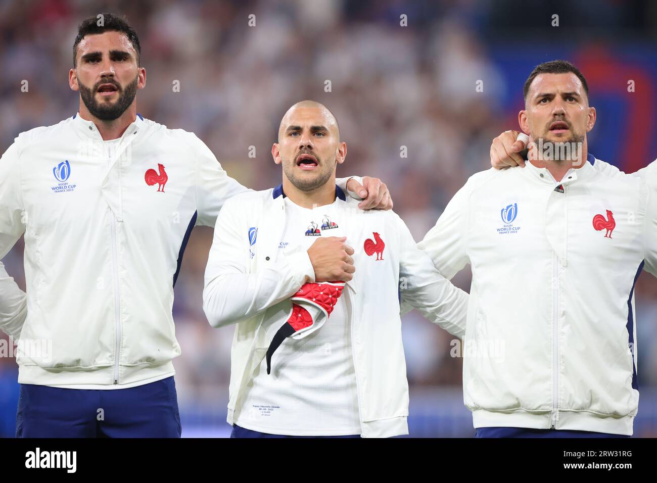 Paris, France. 9th Sep, 2023. (LR) Charles Ollivon, Gabin Villiere and Francois Cros of France